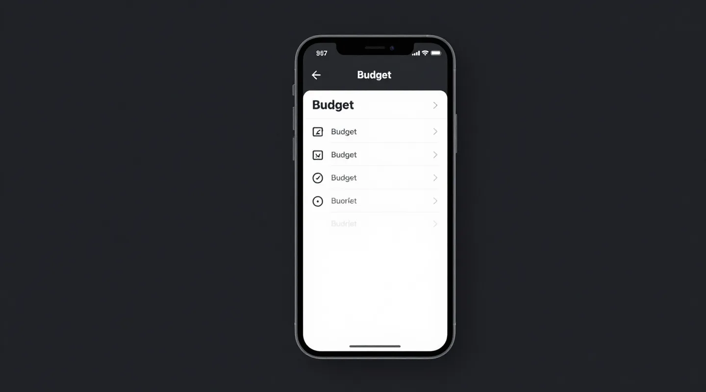 single smartphone showing budget app dashboard on dark background