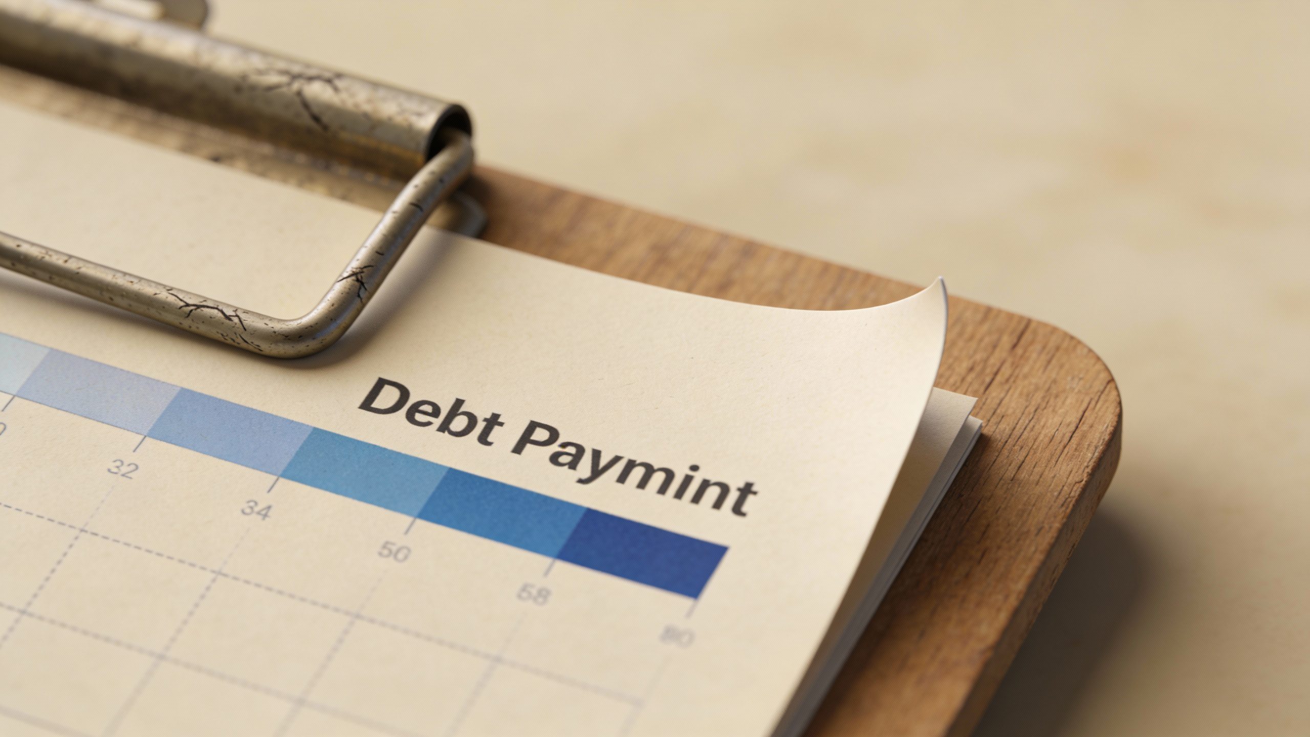 closeup of a printed debt payoff timeline on clipboard