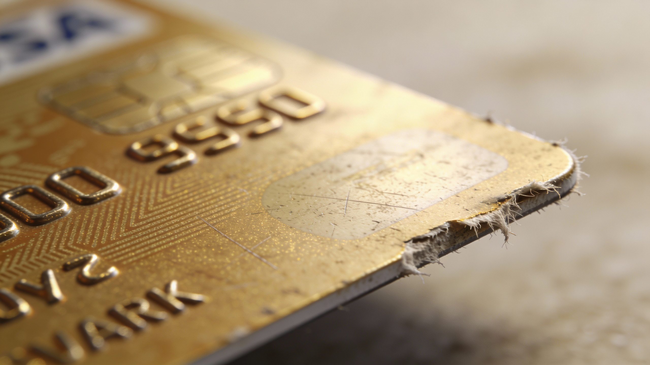 closeup of a single maxed-out credit card with frayed edge
