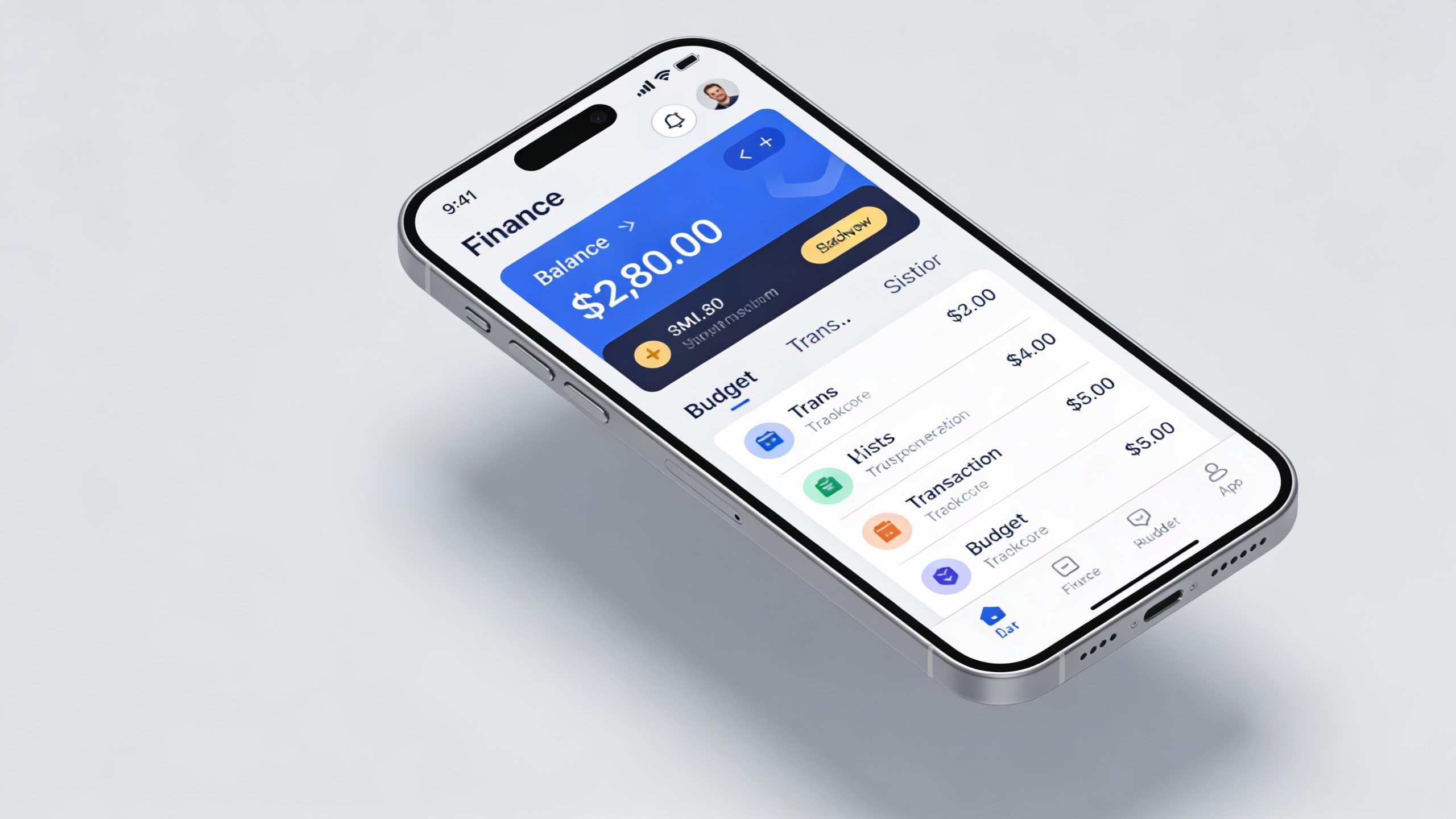 **Single smartphone screen showing a finance app (Mint/YNAB) open**