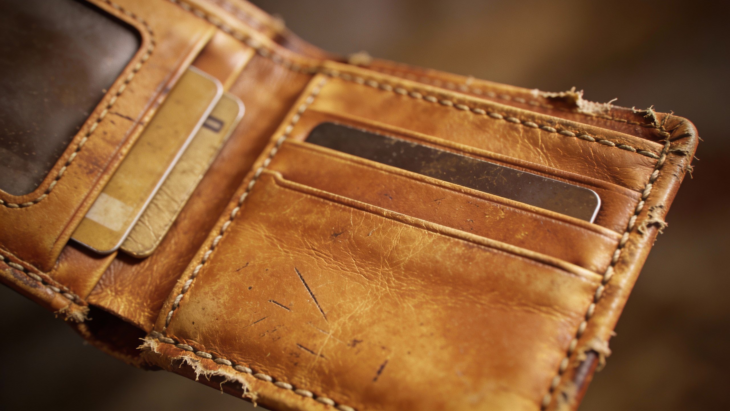 **Closeup of a well-worn but sturdy leather wallet**