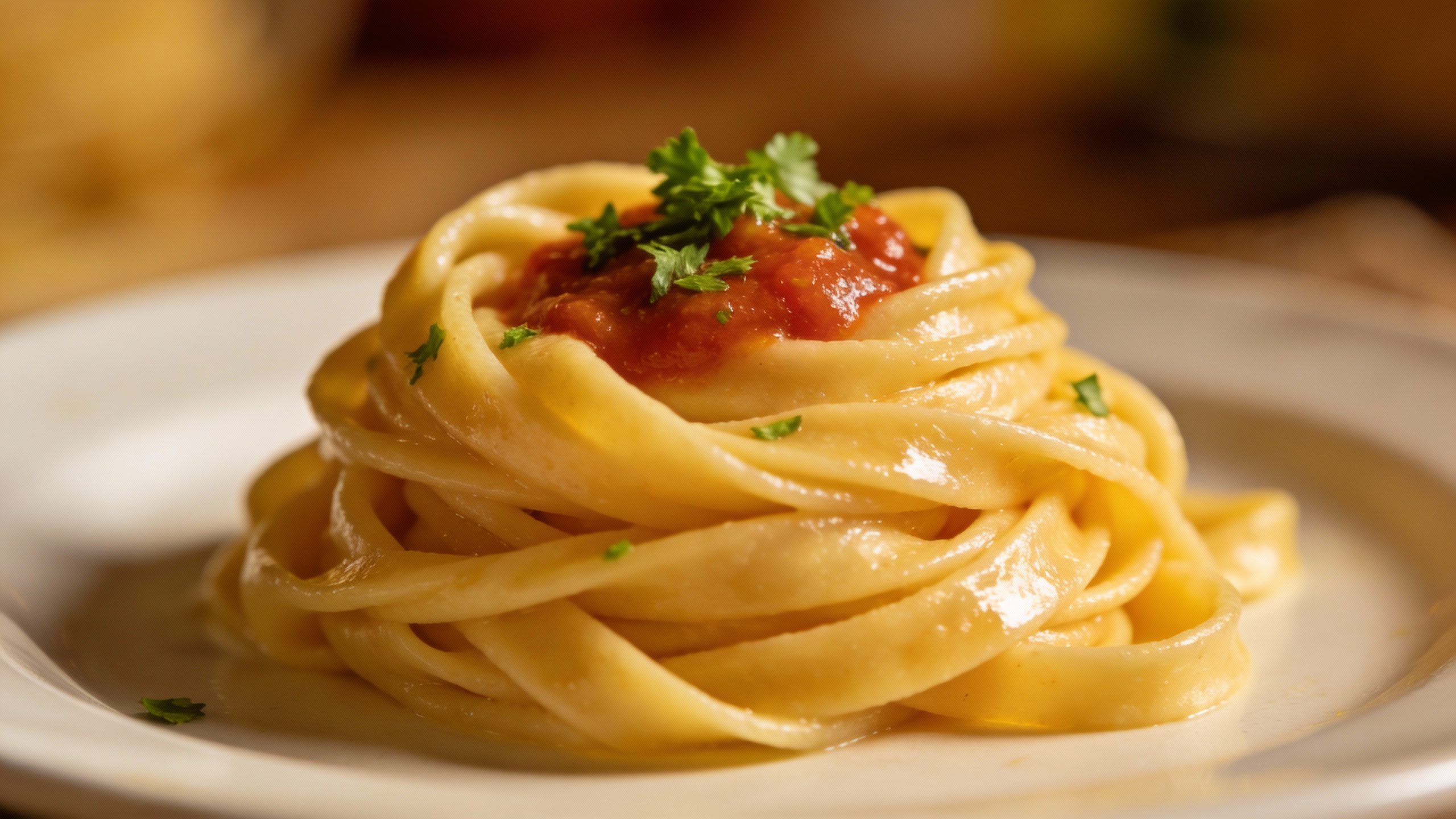**Freshly cooked homemade pasta on a white plate**