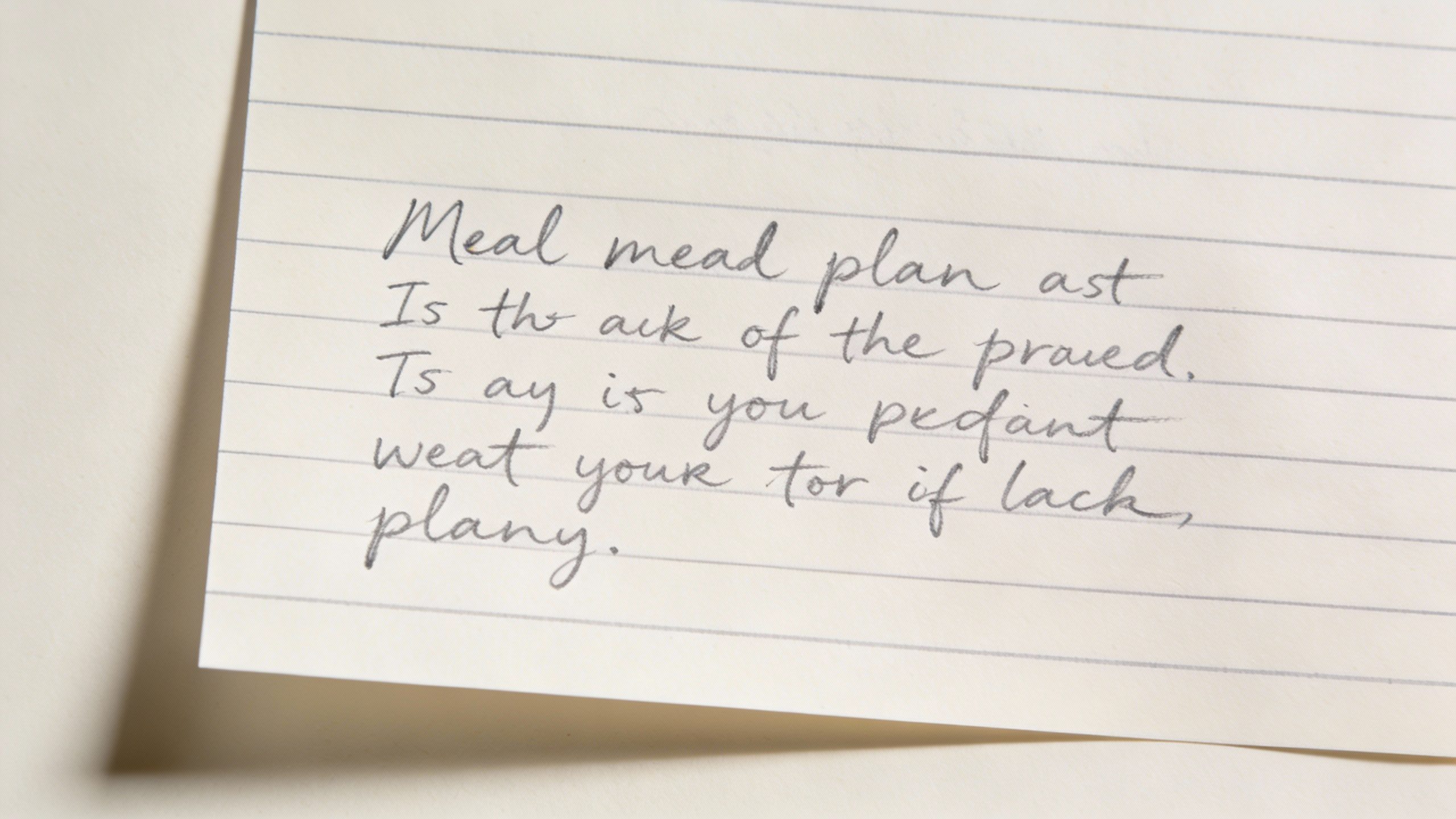 **Single handwritten meal plan on lined notepad**