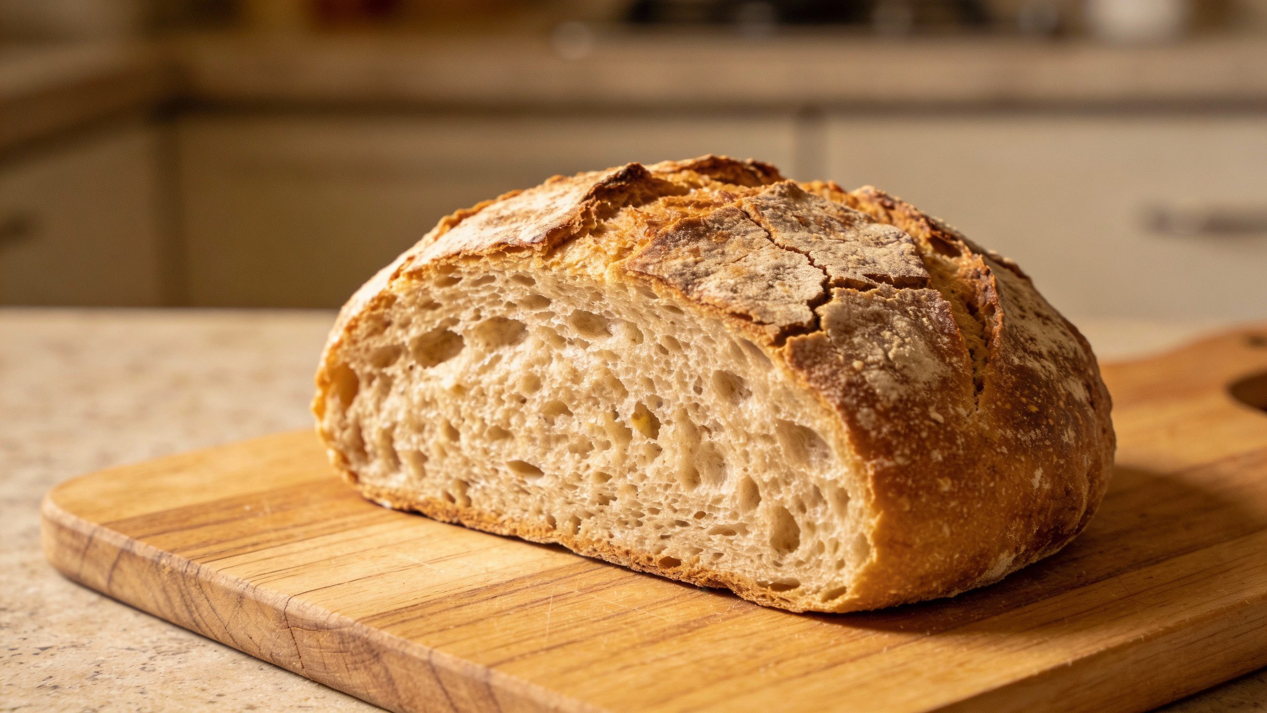 **Fresh loaf of homemade bread on cutting board**
