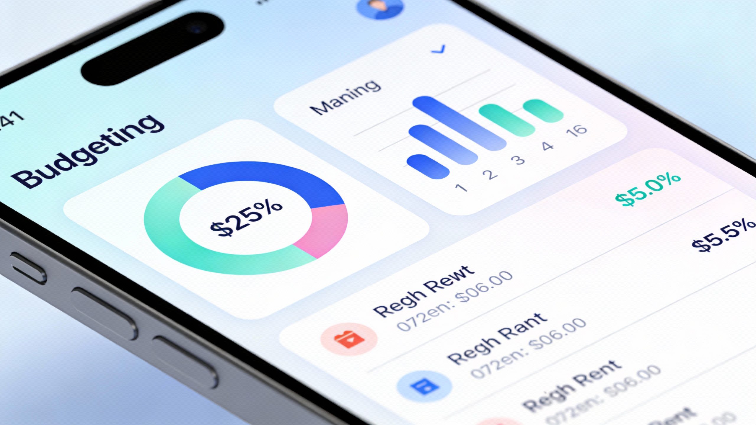 **Smartphone screen showing a budgeting app (Mint/YNAB)**