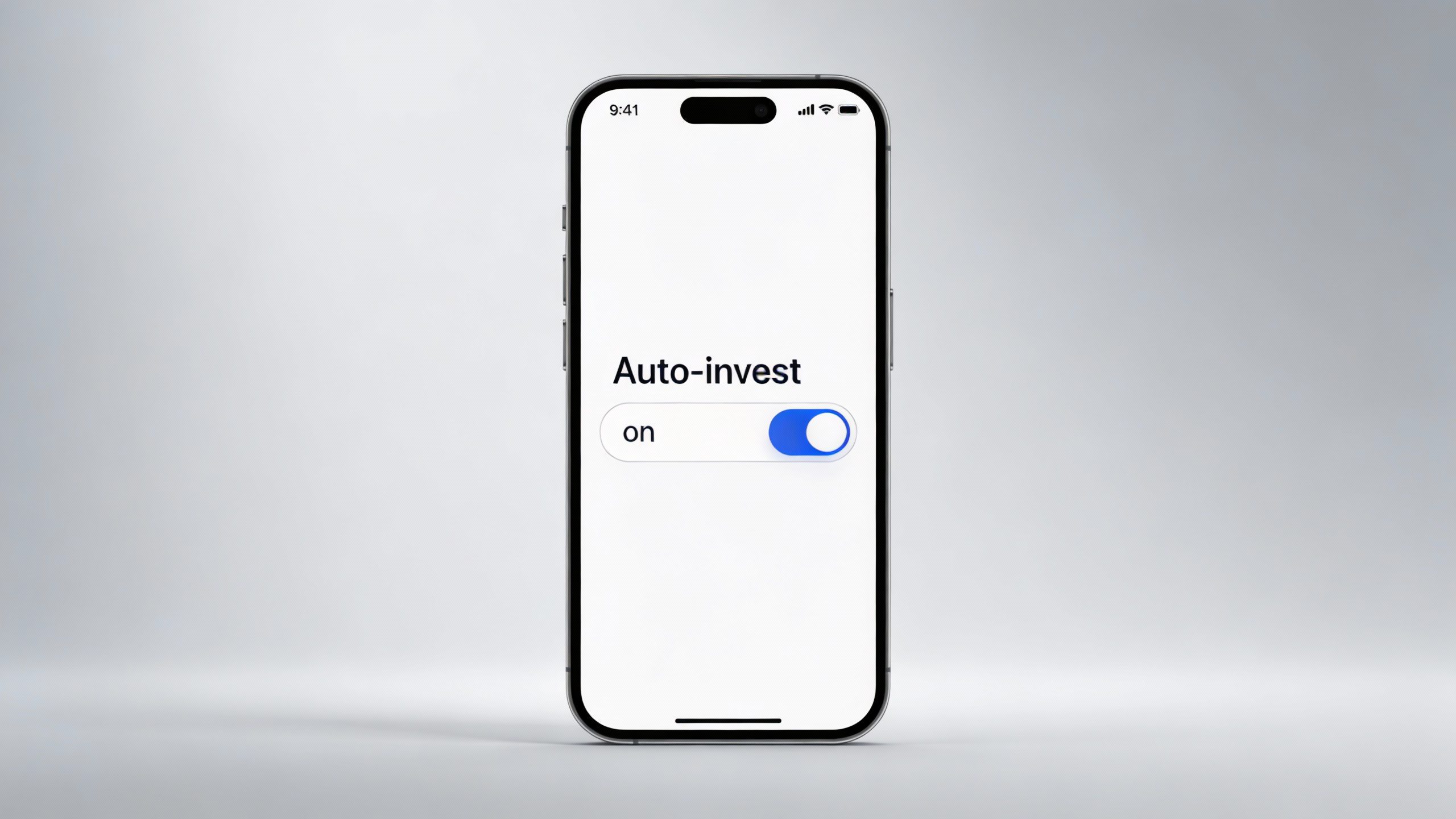 single smartphone showing auto-invest toggle on screen
