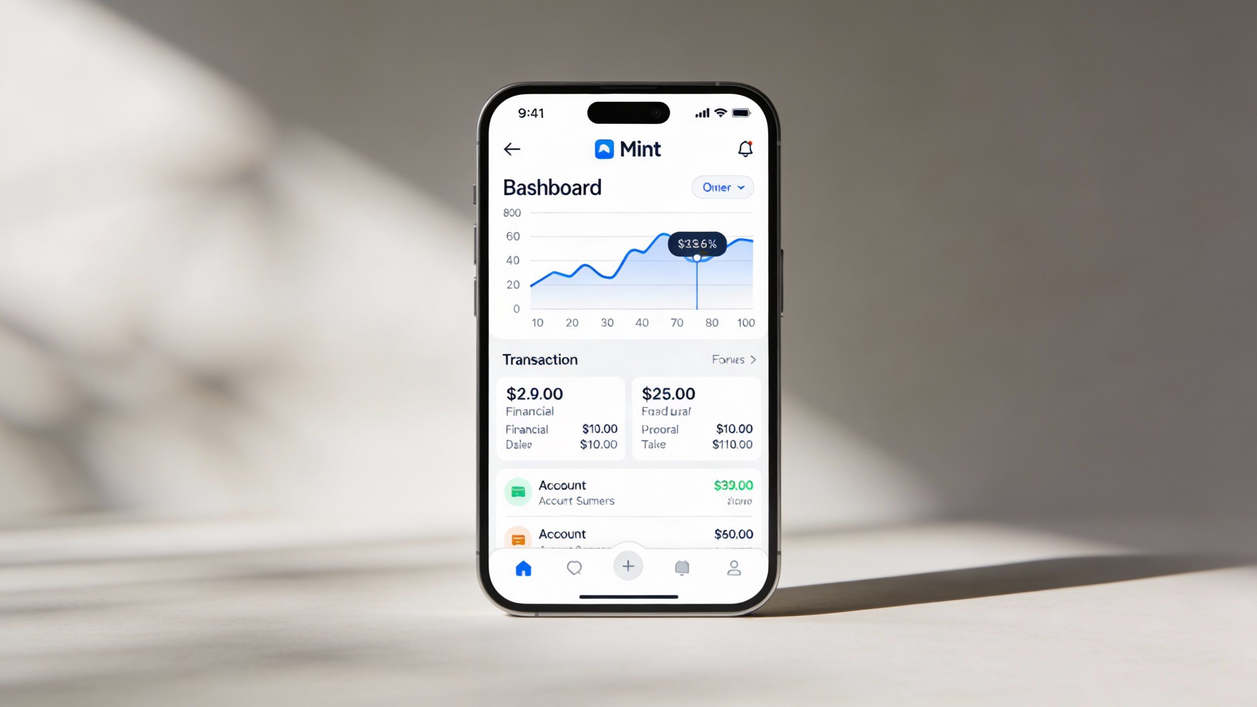 **Single smartphone screen showing Mint app open**