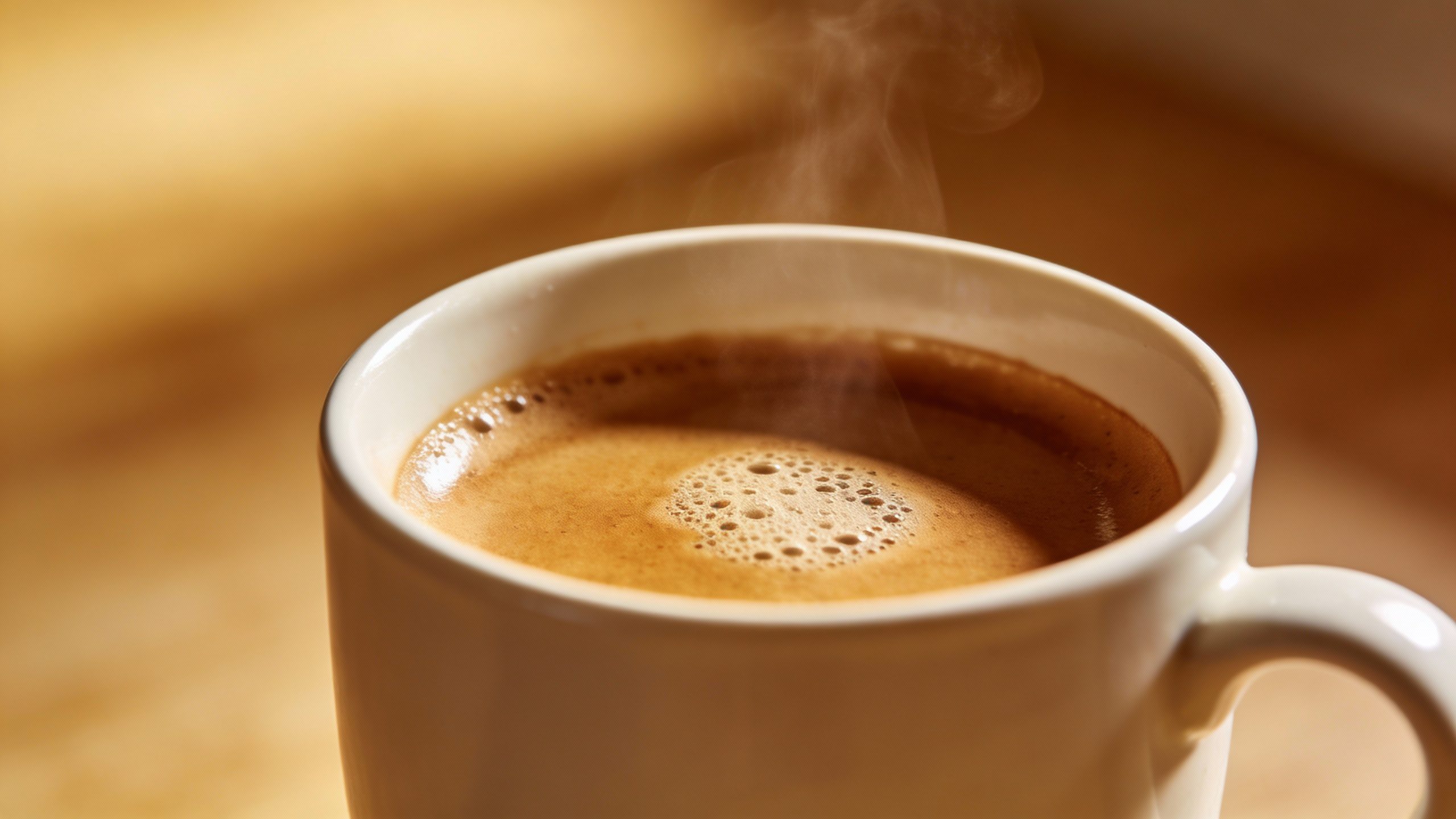 **Freshly brewed coffee in a plain white mug (symbolizing skipped café purchases)**