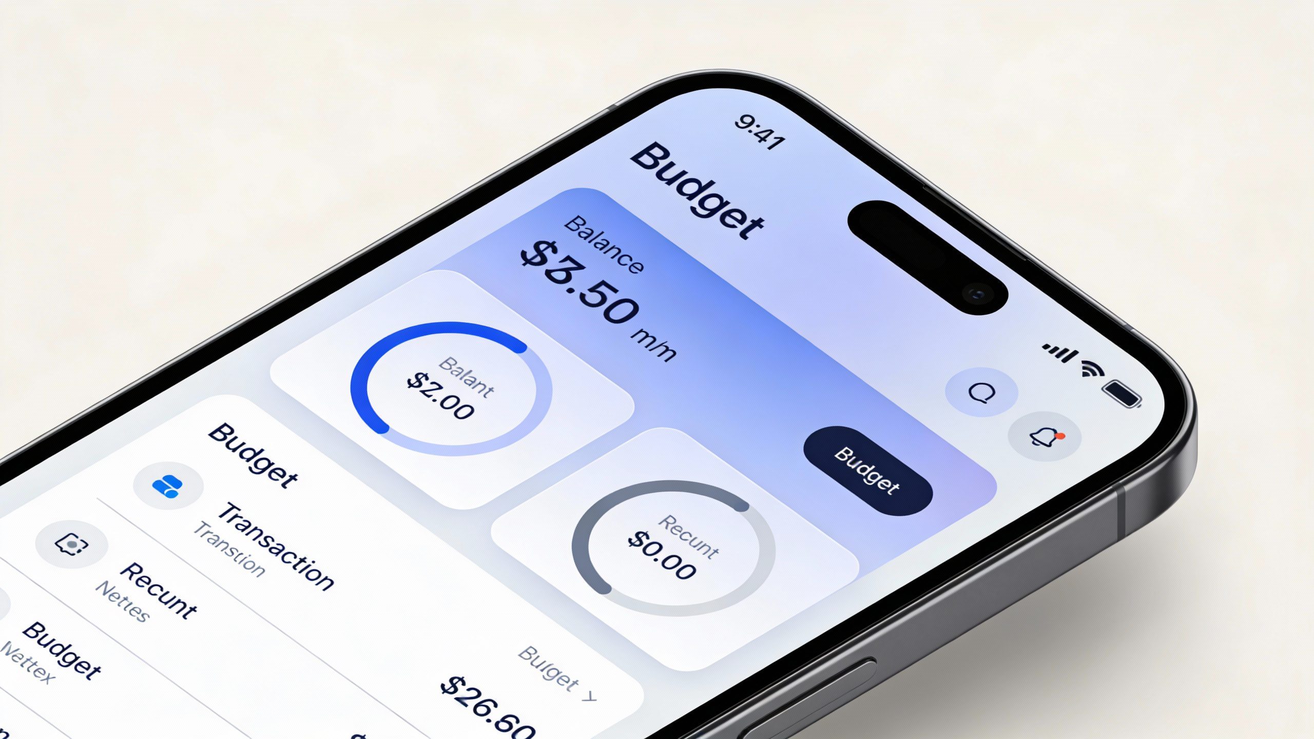 **Closeup of a sleek budgeting app open on a smartphone**