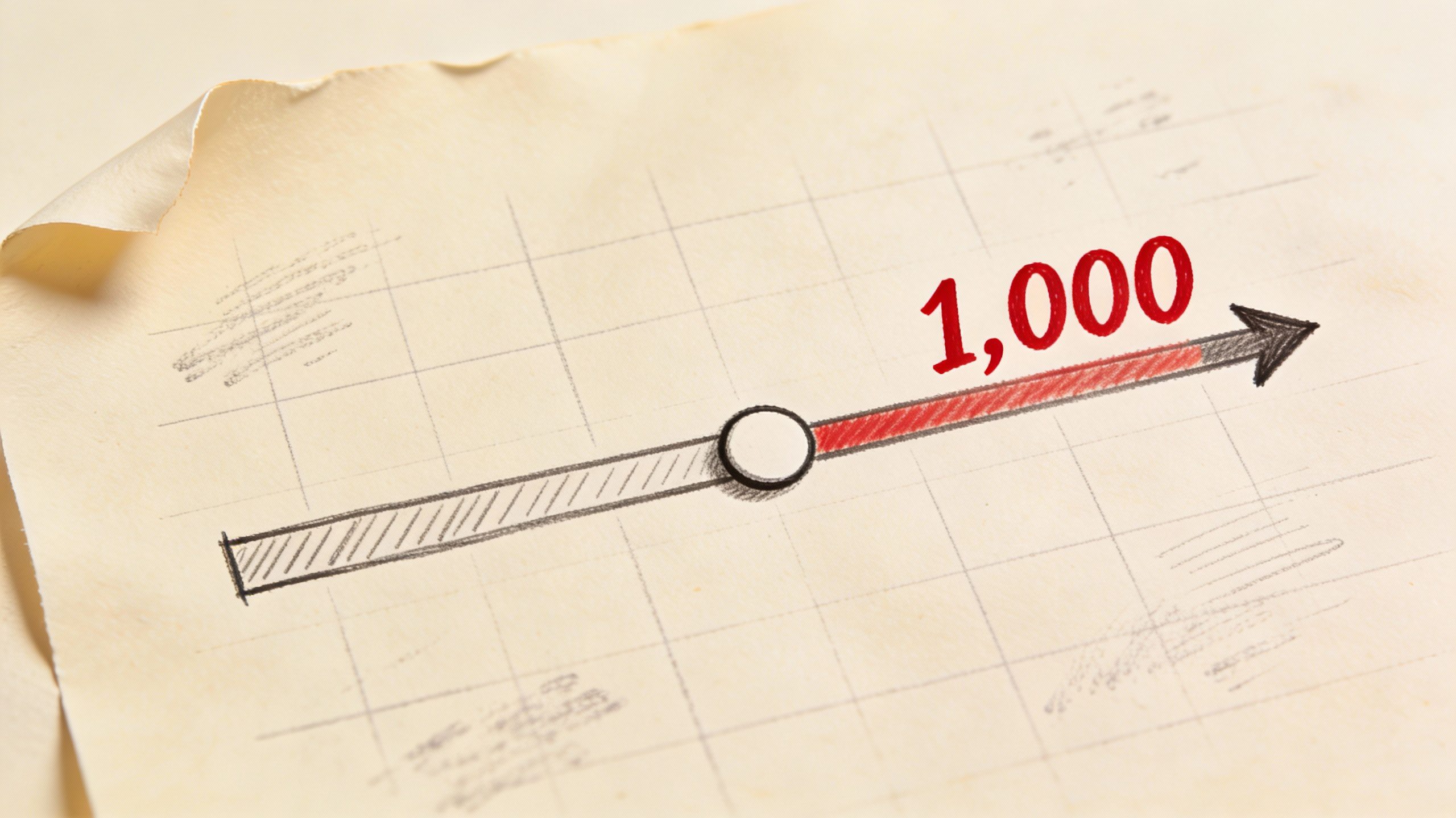 **Single handwritten savings tracker with $1,000 goal highlighted**