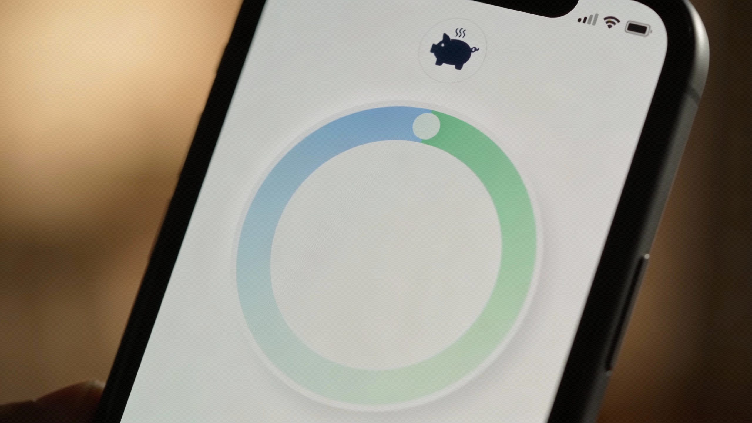 **Closeup of a smartphone screen showing a round-up savings app**