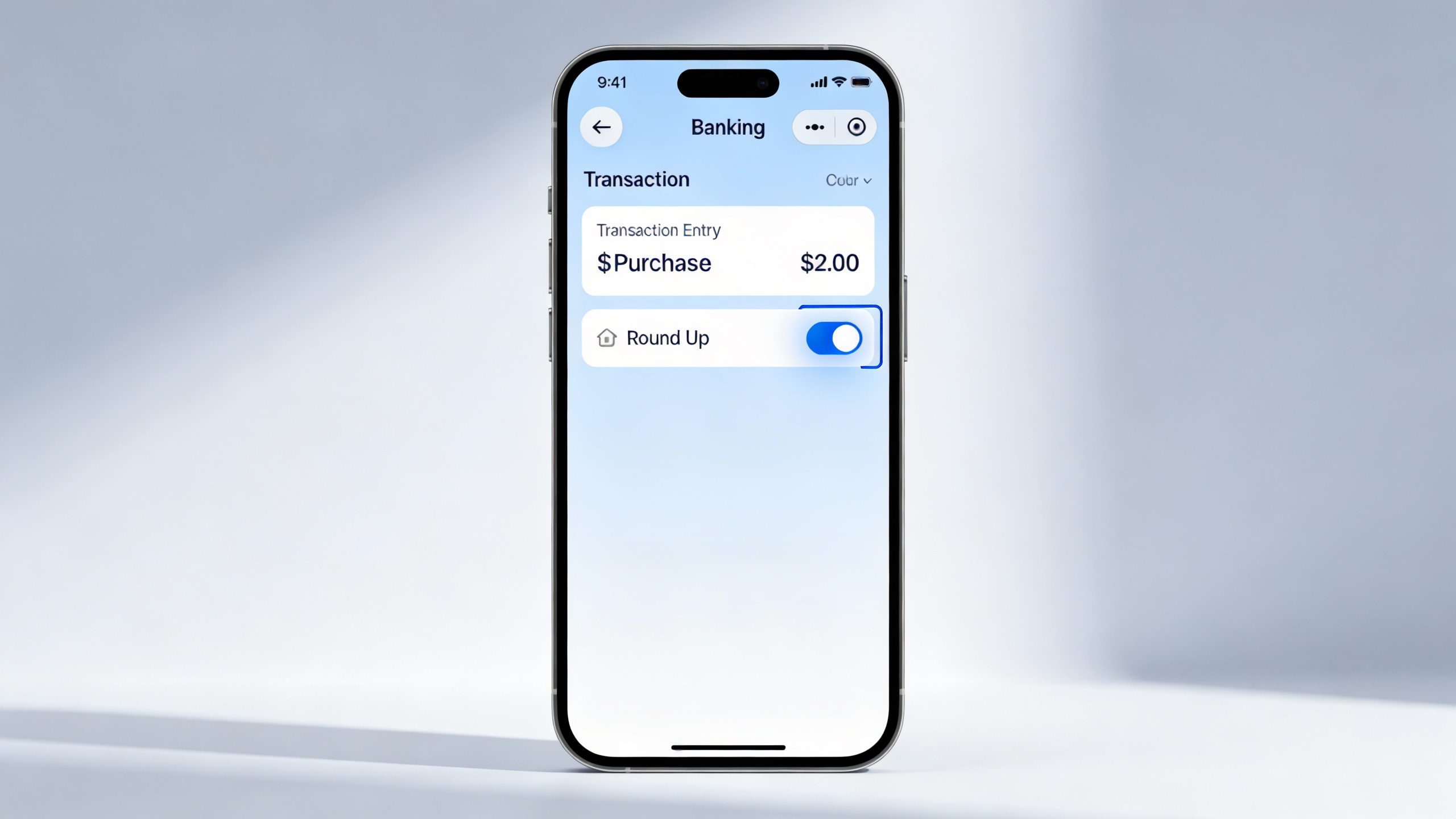 **Single smartphone screen showing a banking app rounding up transaction**