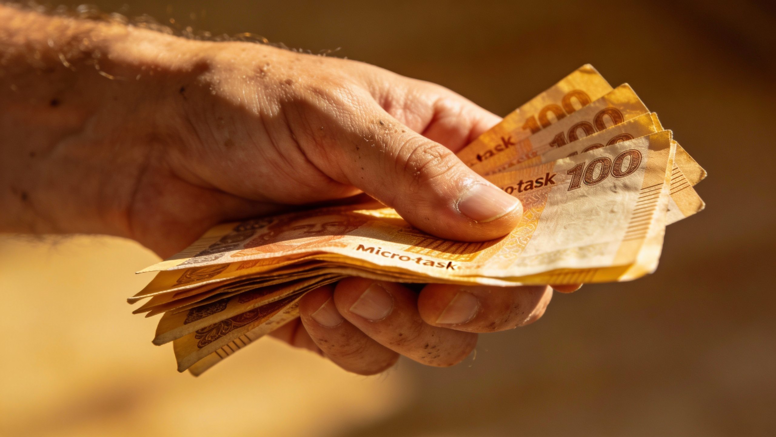 **Hand holding cash from micro-task earnings**