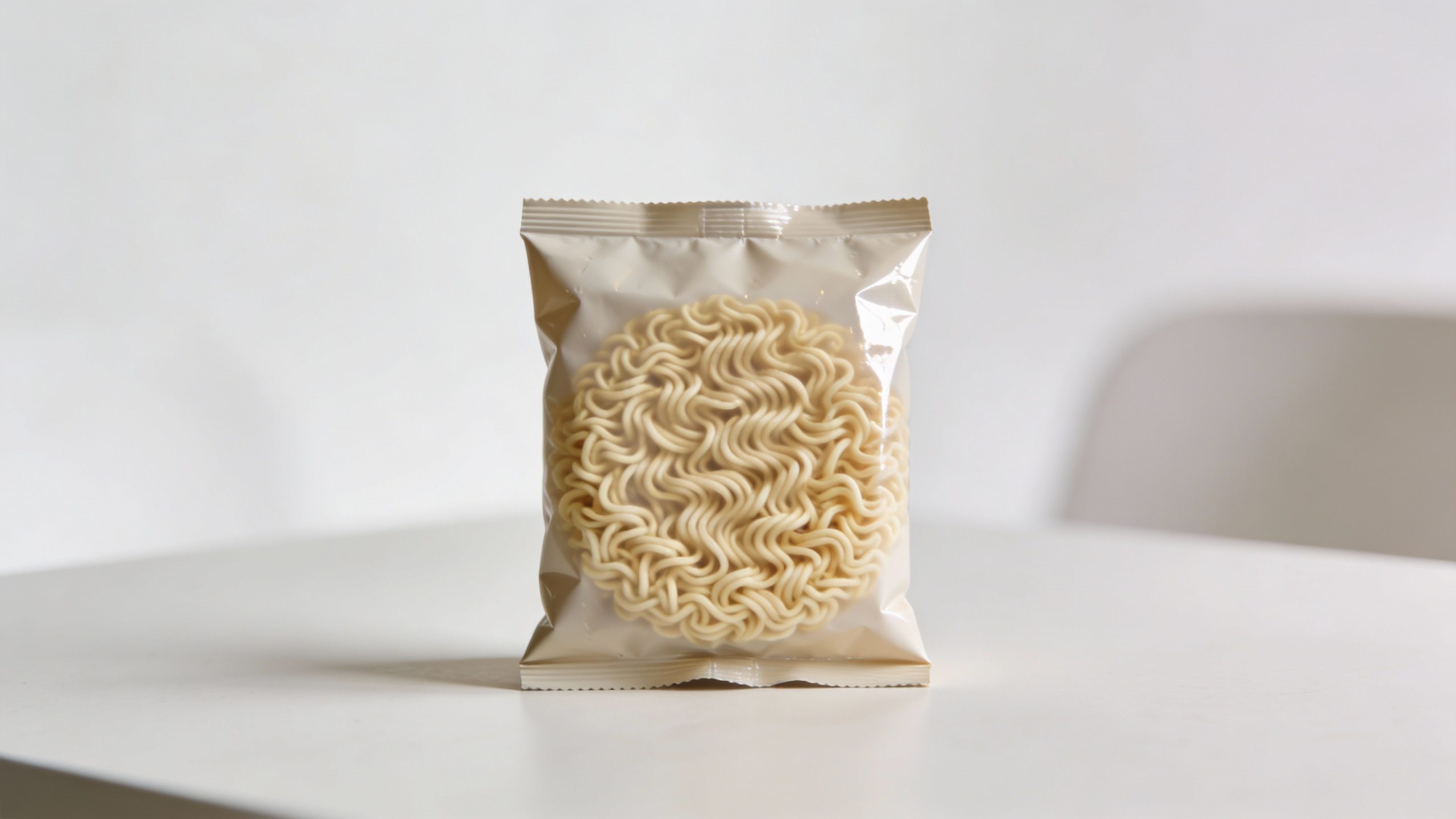 **Single instant ramen packet on a minimalist table** Each prompt focuses on one key item mentioned in the article, with tight framing for professional impact.