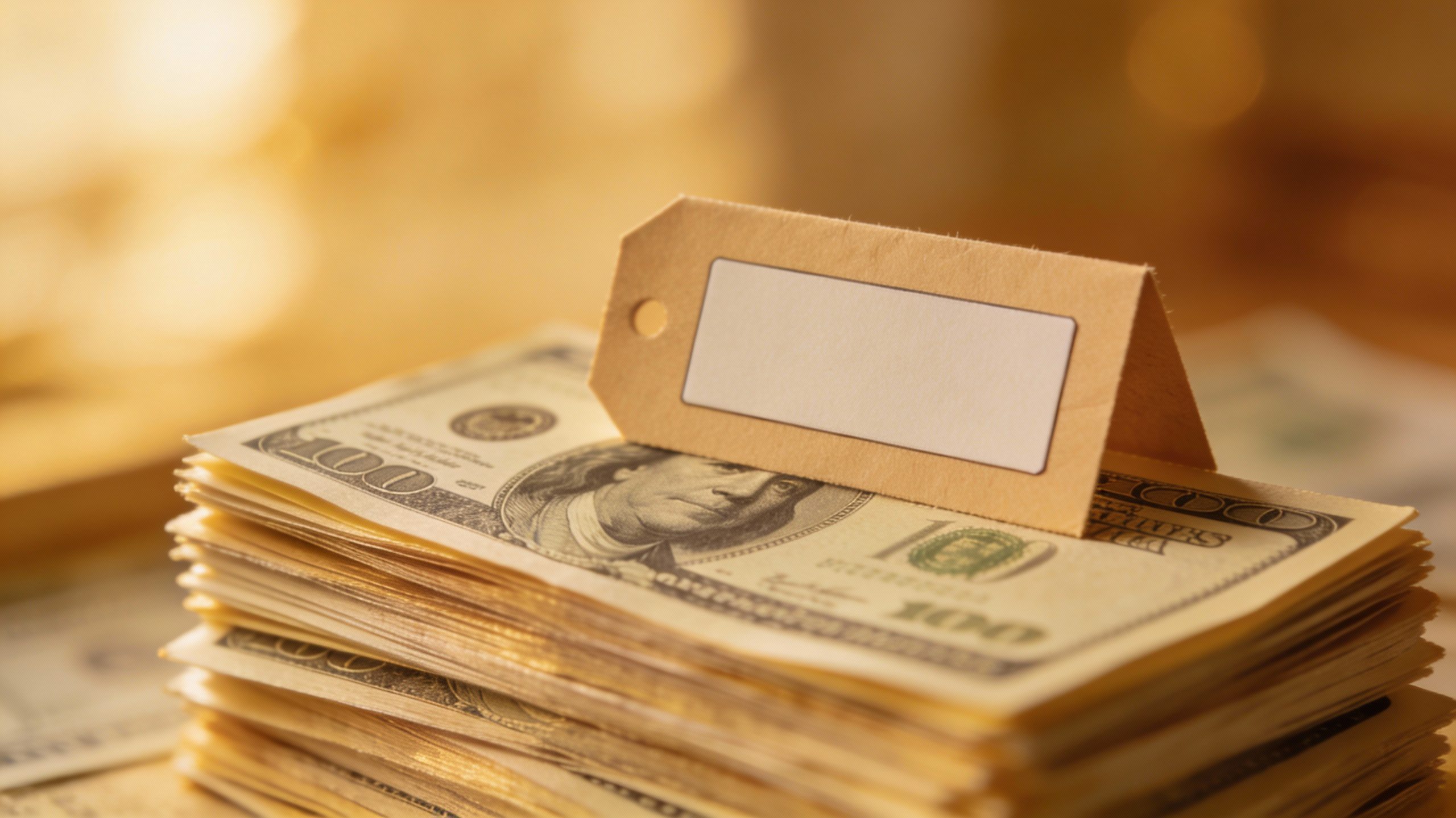 **Neat stack of cash with a paper budget label**