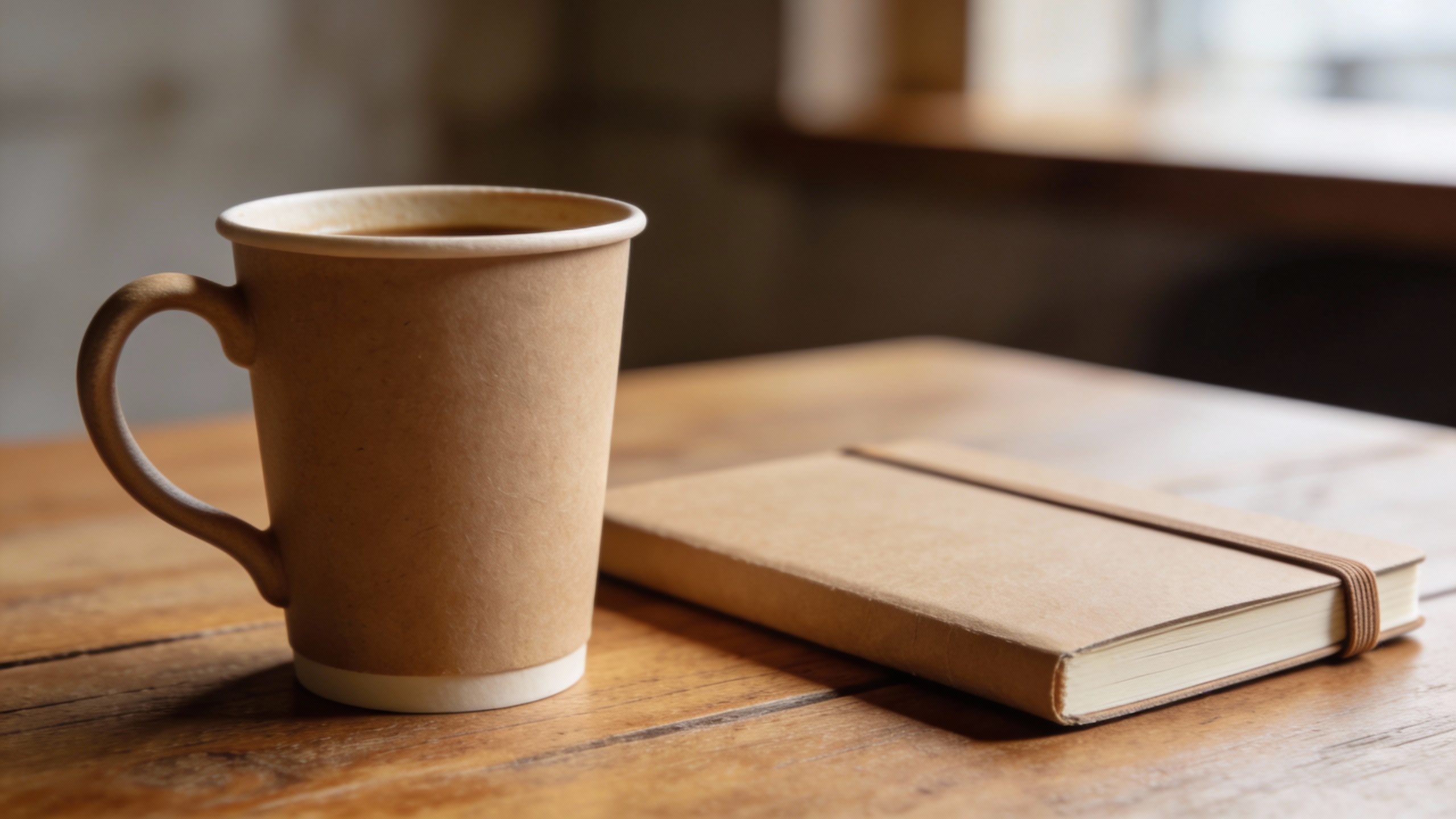 **Single takeout coffee cup with a budget notebook beside it**