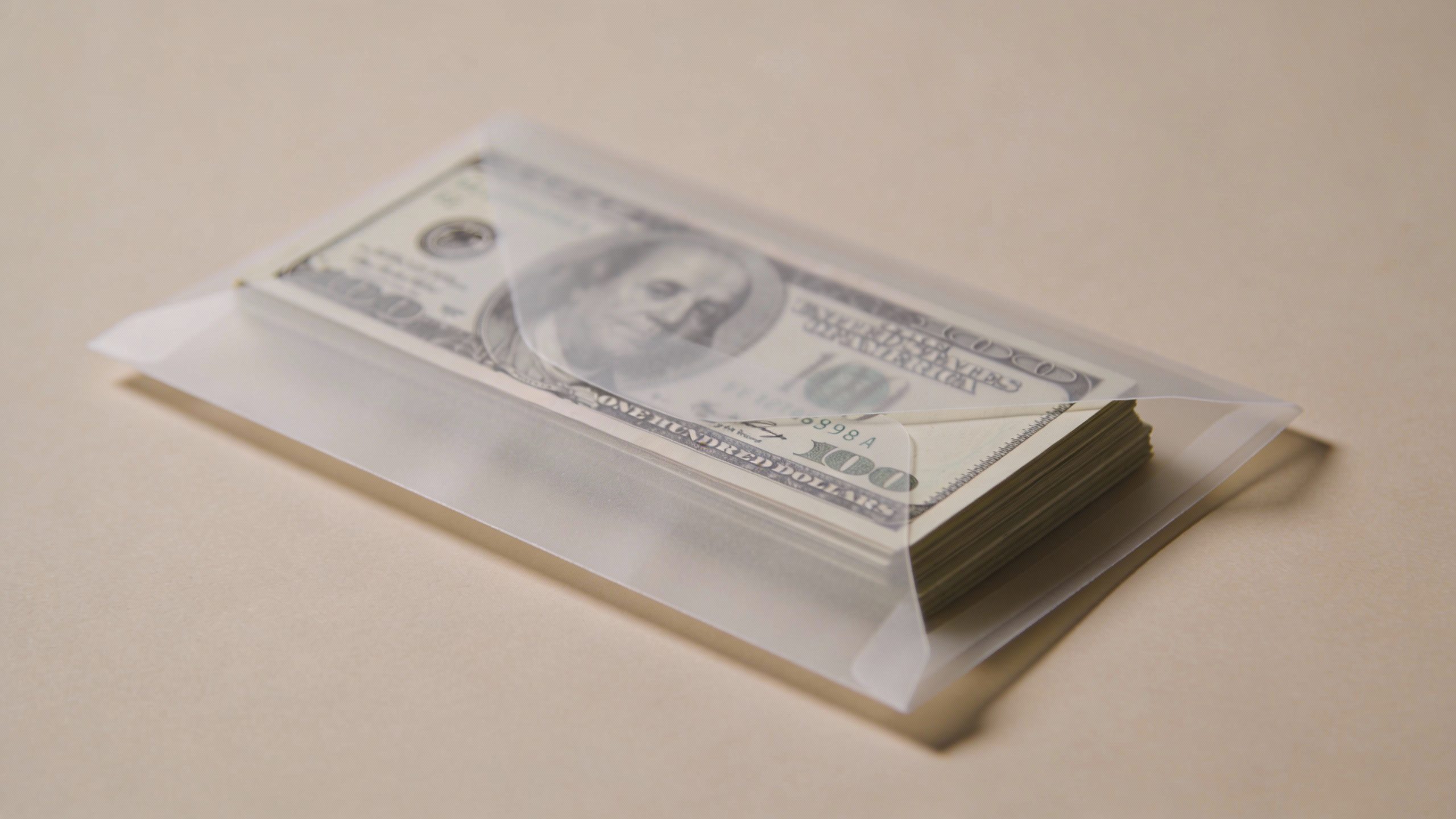 **Neat stack of cash in a clear labeled 'Fun Money' envelope**