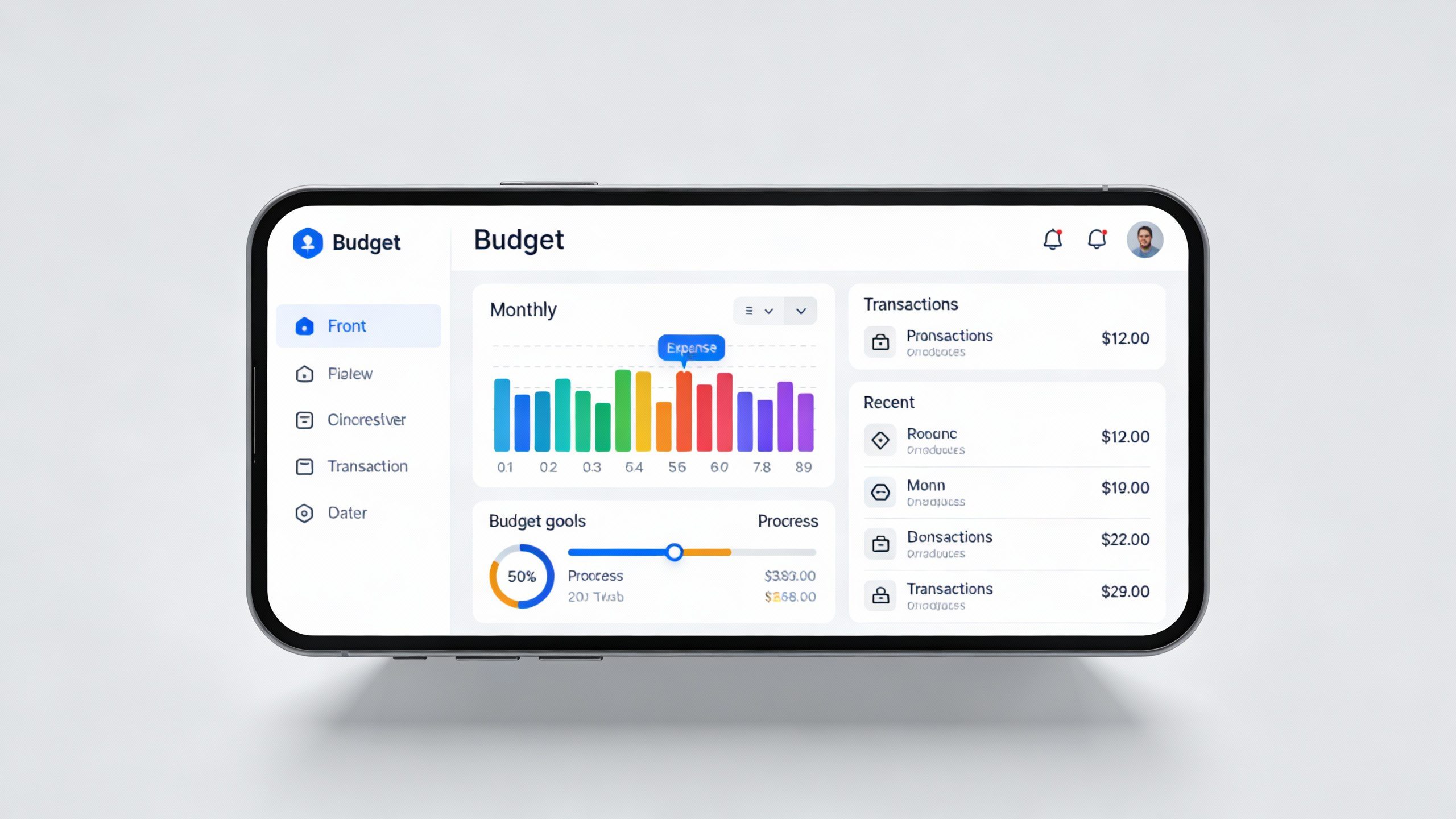 **Smartphone screen showing a budgeting app (YNAB/Mint)** Each prompt focuses on a single, relevant subject while keeping the composition clean and professional.