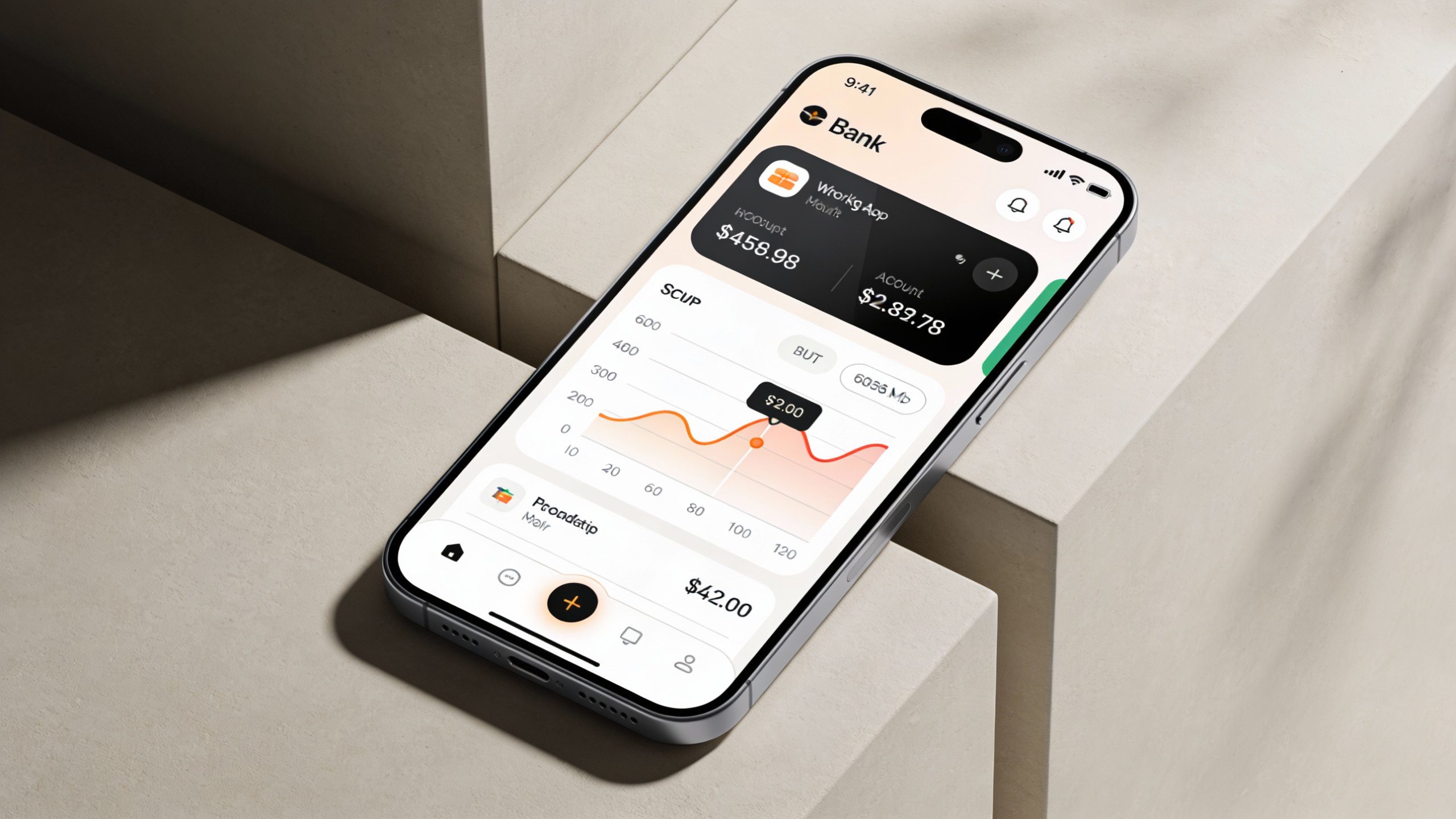 **Closeup of a smartphone displaying a banking app**