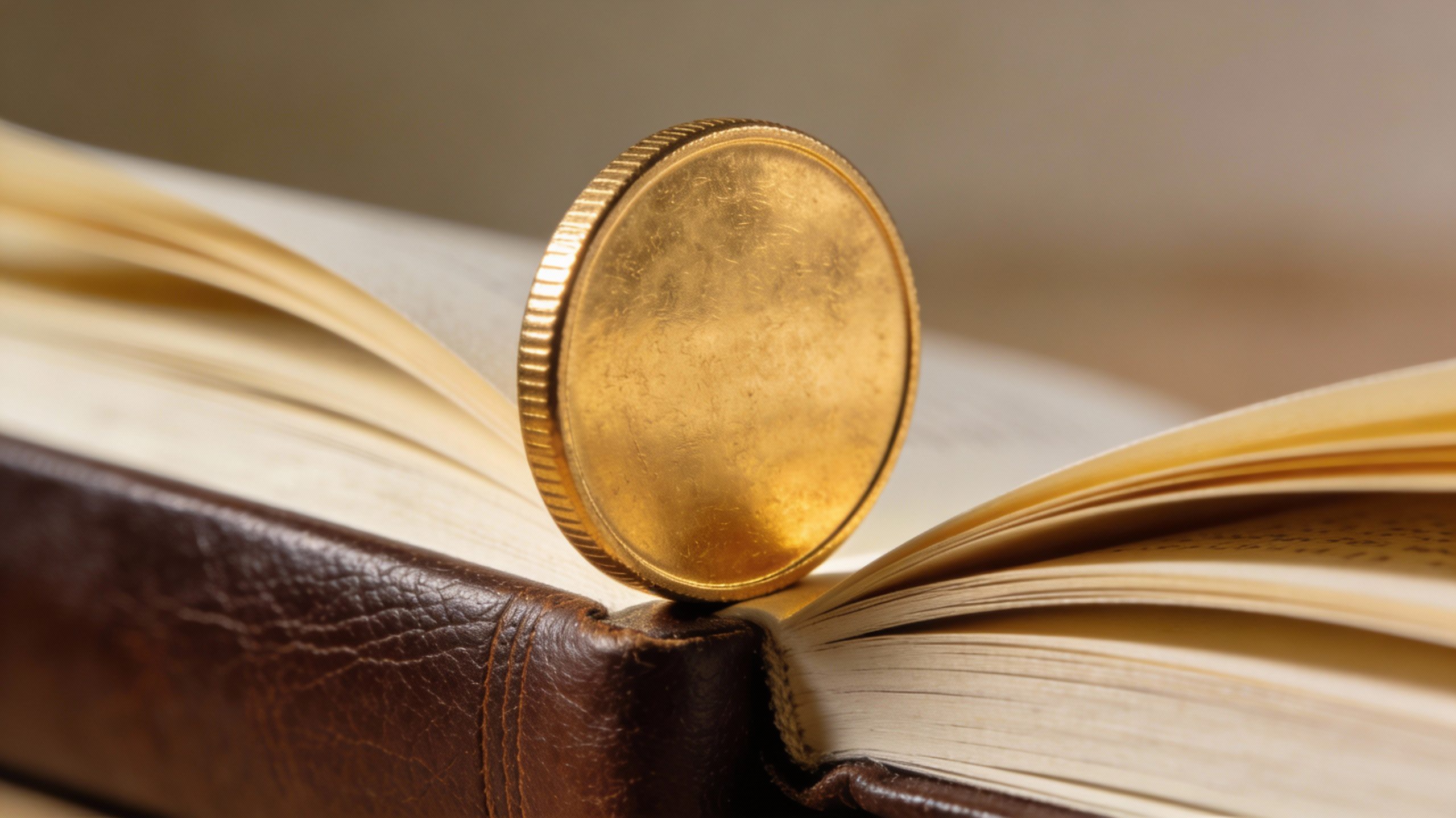 **Gold coin balanced on edge of an open book**  Each prompt aligns with the article’s themes (rewriting money narratives, mindset shifts, tangible symbols of change) while keeping the focus tight and visually striking.