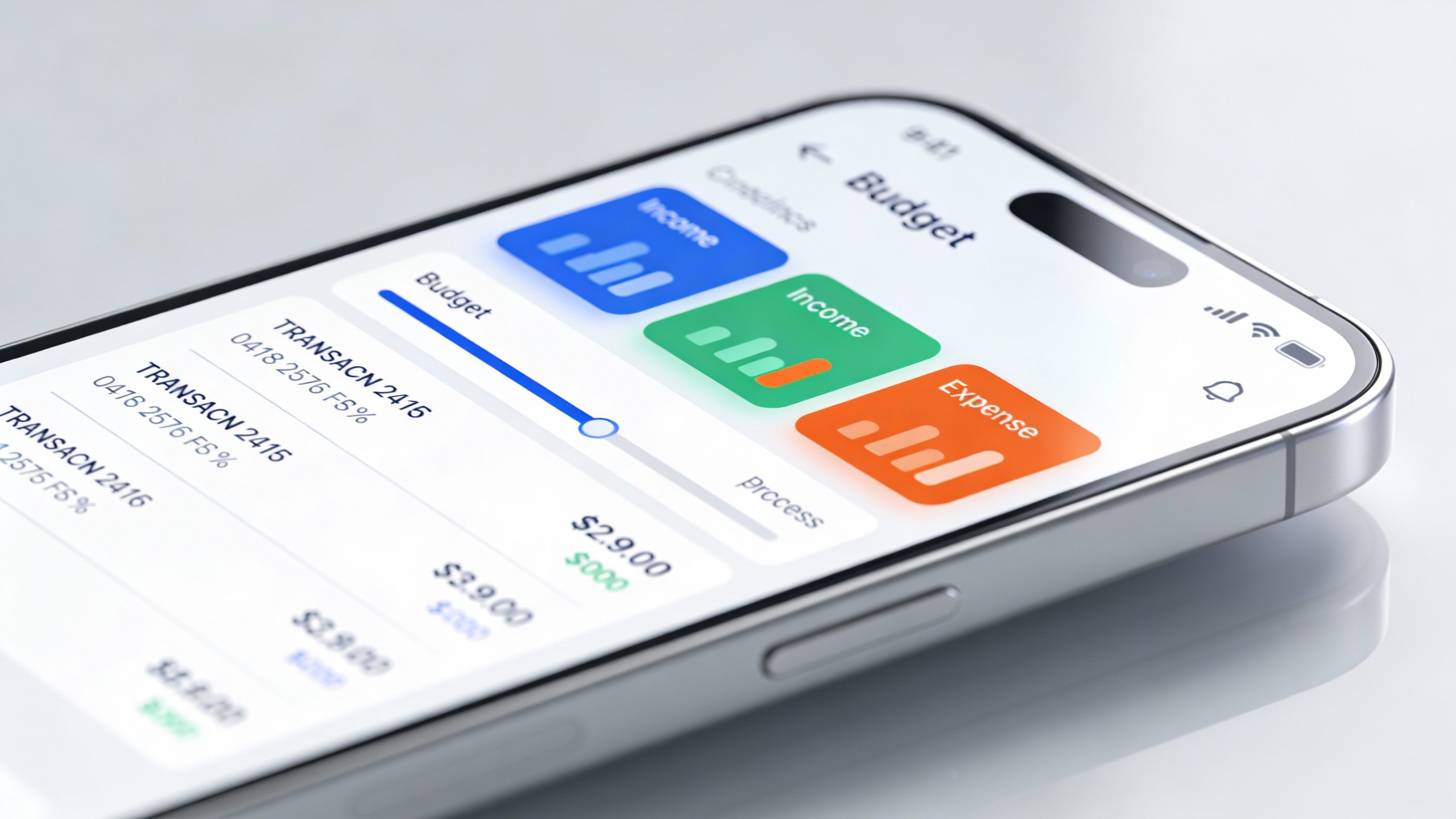**Closeup of smartphone screen showing a budgeting app (Mint/YNAB)**