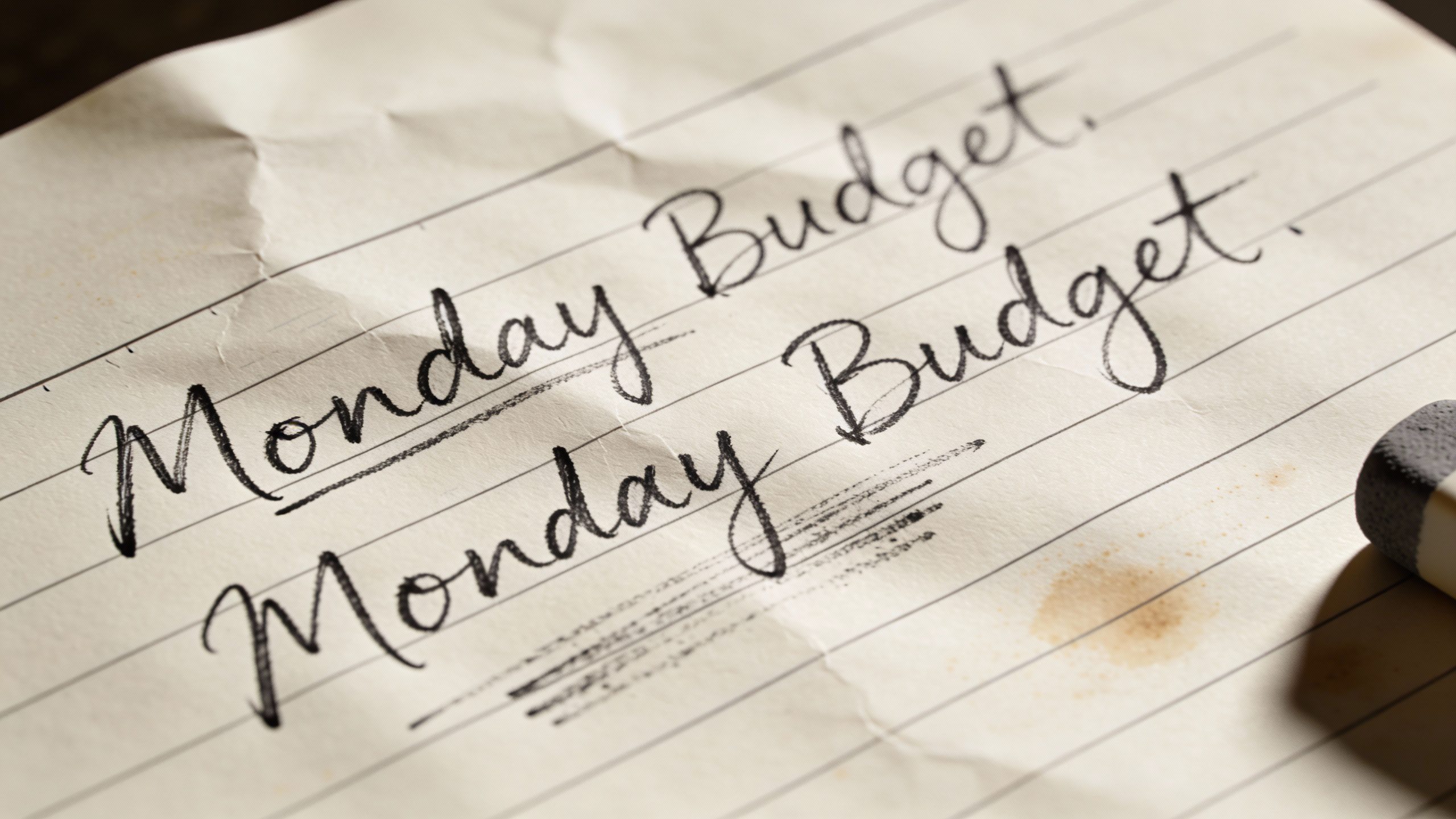 **Closeup of a handwritten monthly budget on notepad**