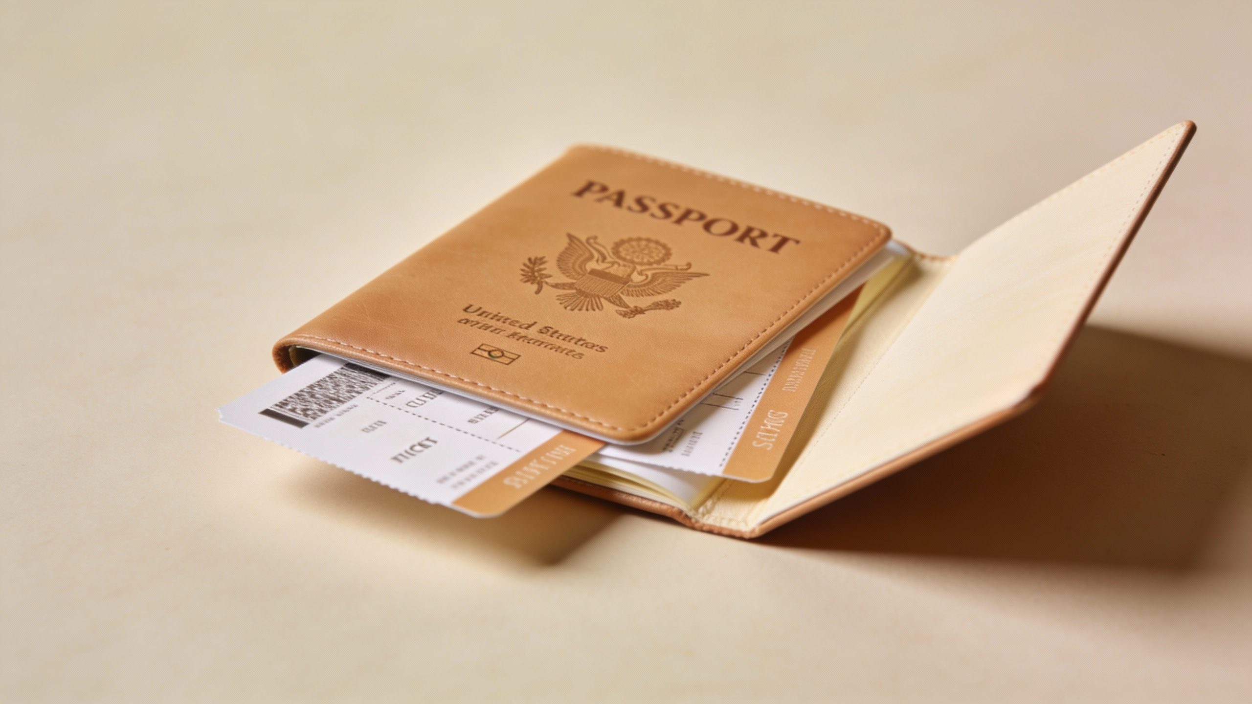 **Single passport with travel tickets tucked inside**