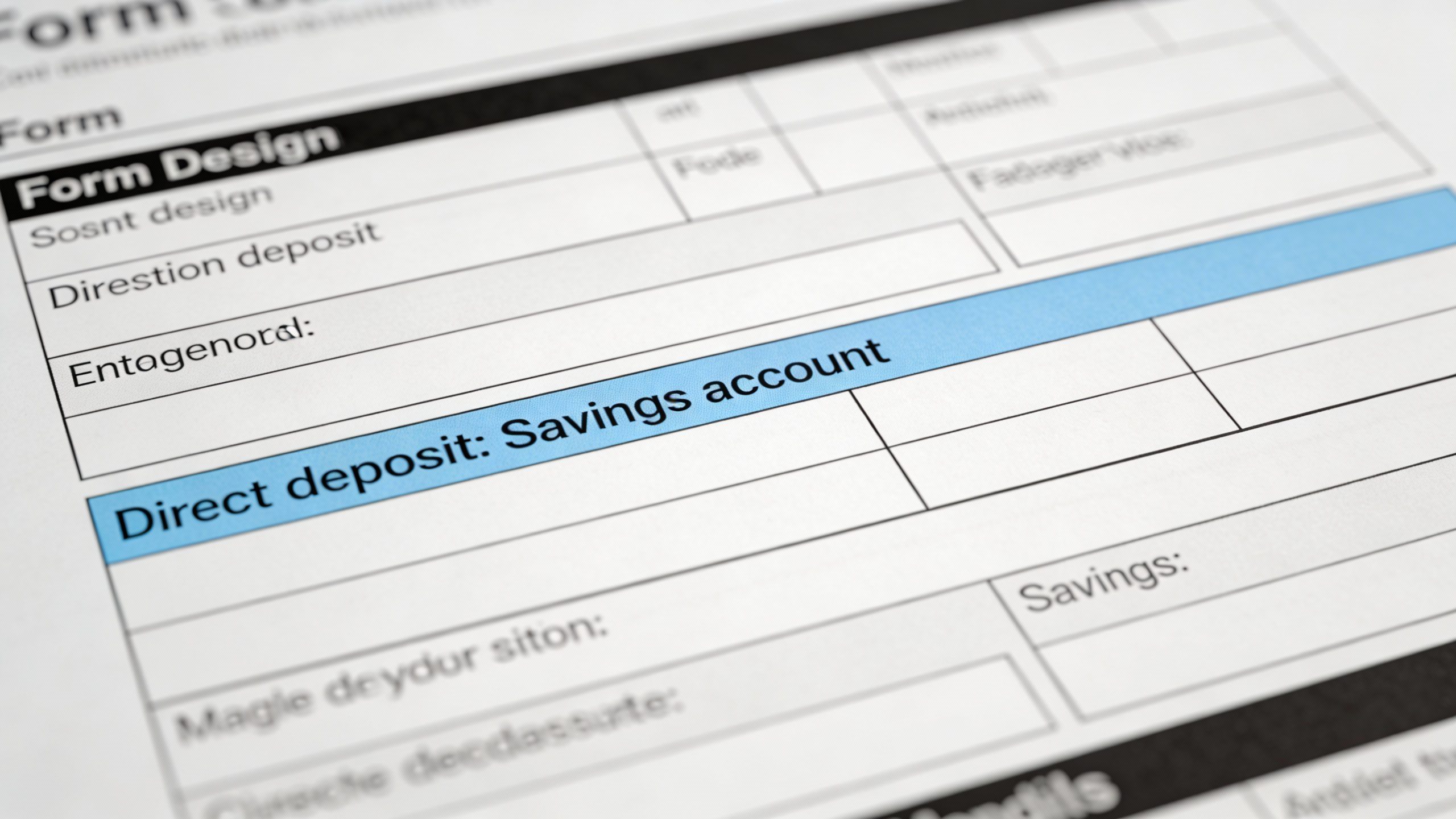 **Single direct deposit form with highlighted savings account section**