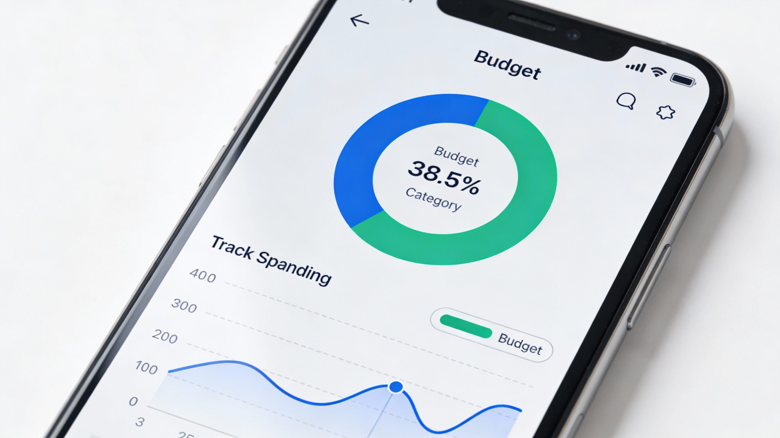 **Closeup of a budget tracking app on a smartphone screen**