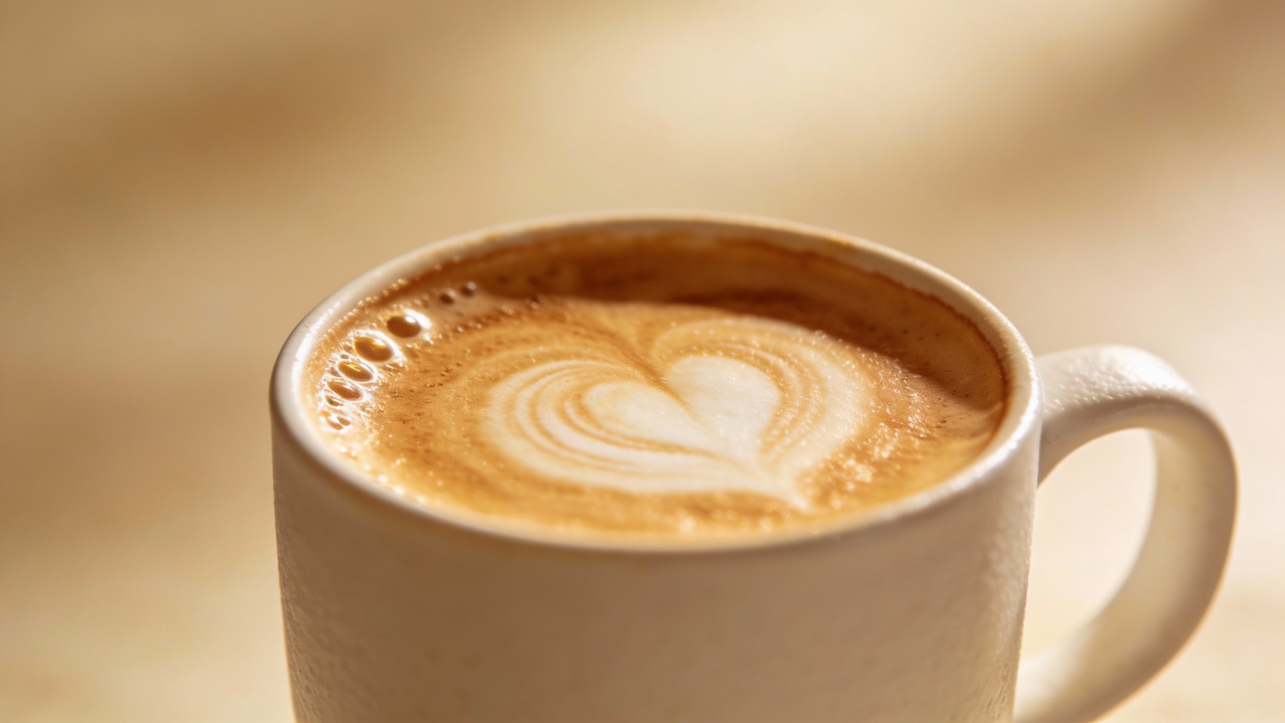 **Freshly brewed latte in a white ceramic mug (closeup)**