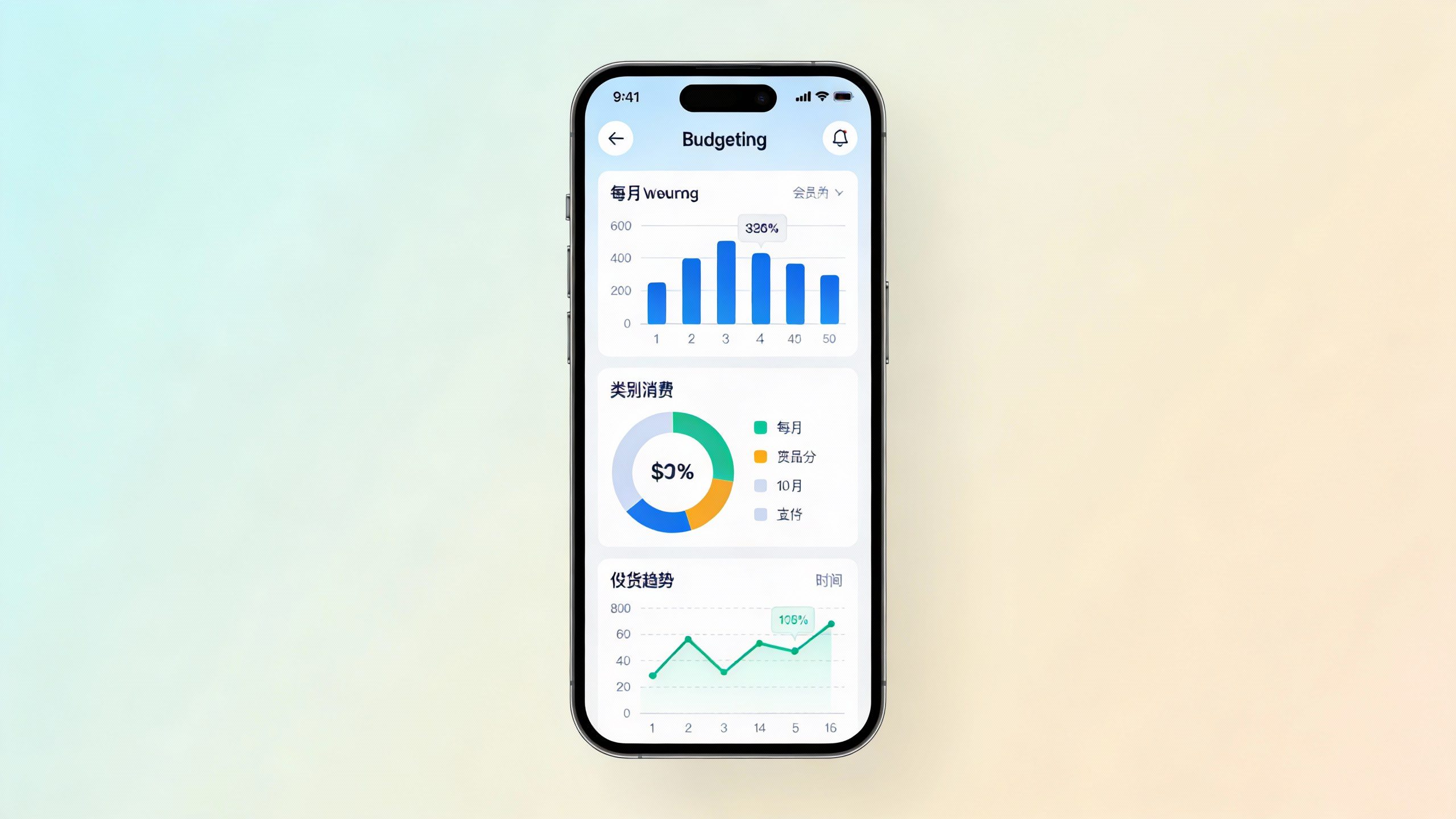 **Single smartphone screen displaying a budgeting app**