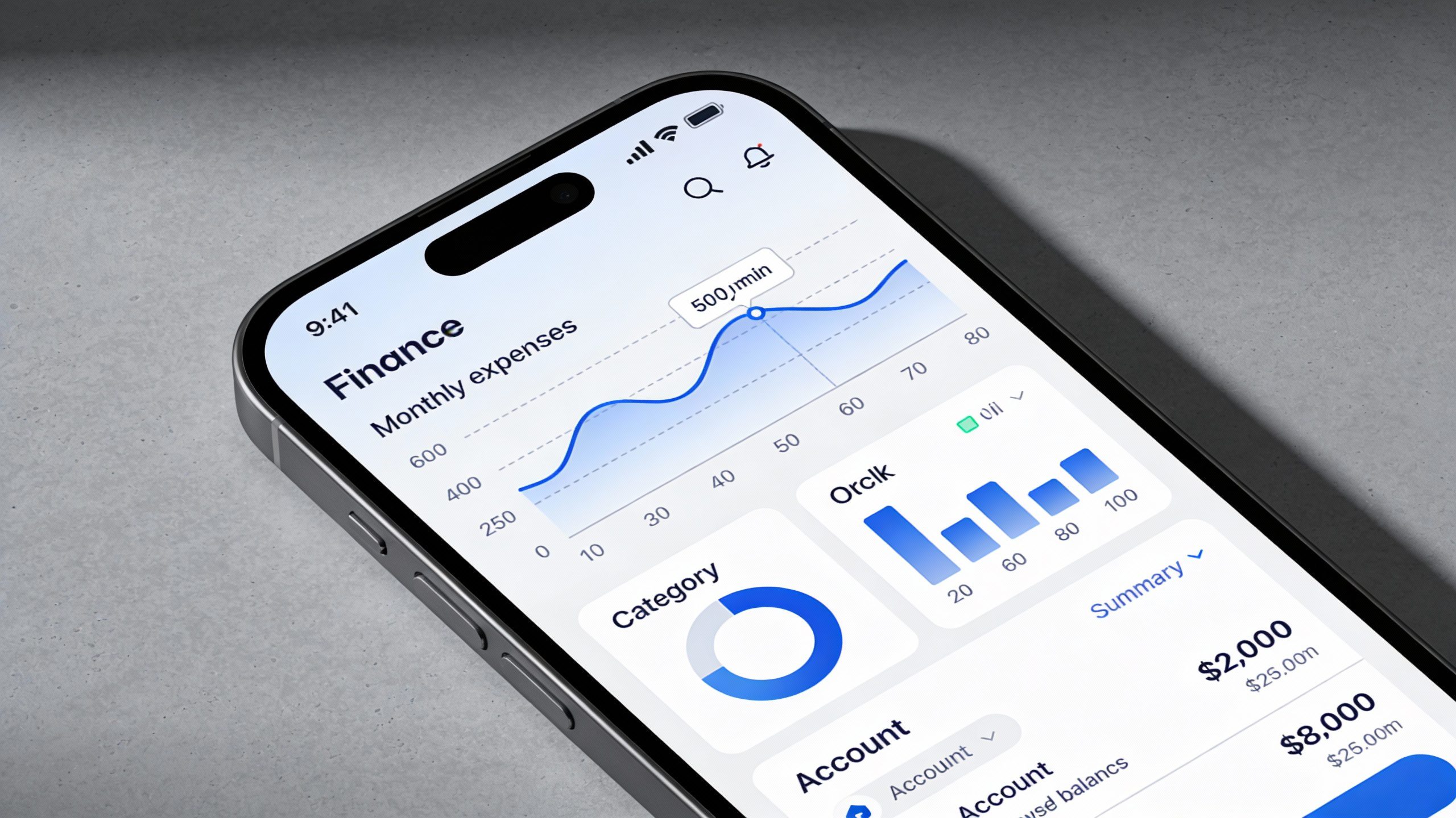 **Single smartphone screen showing a finance app (Mint/YNAB)**