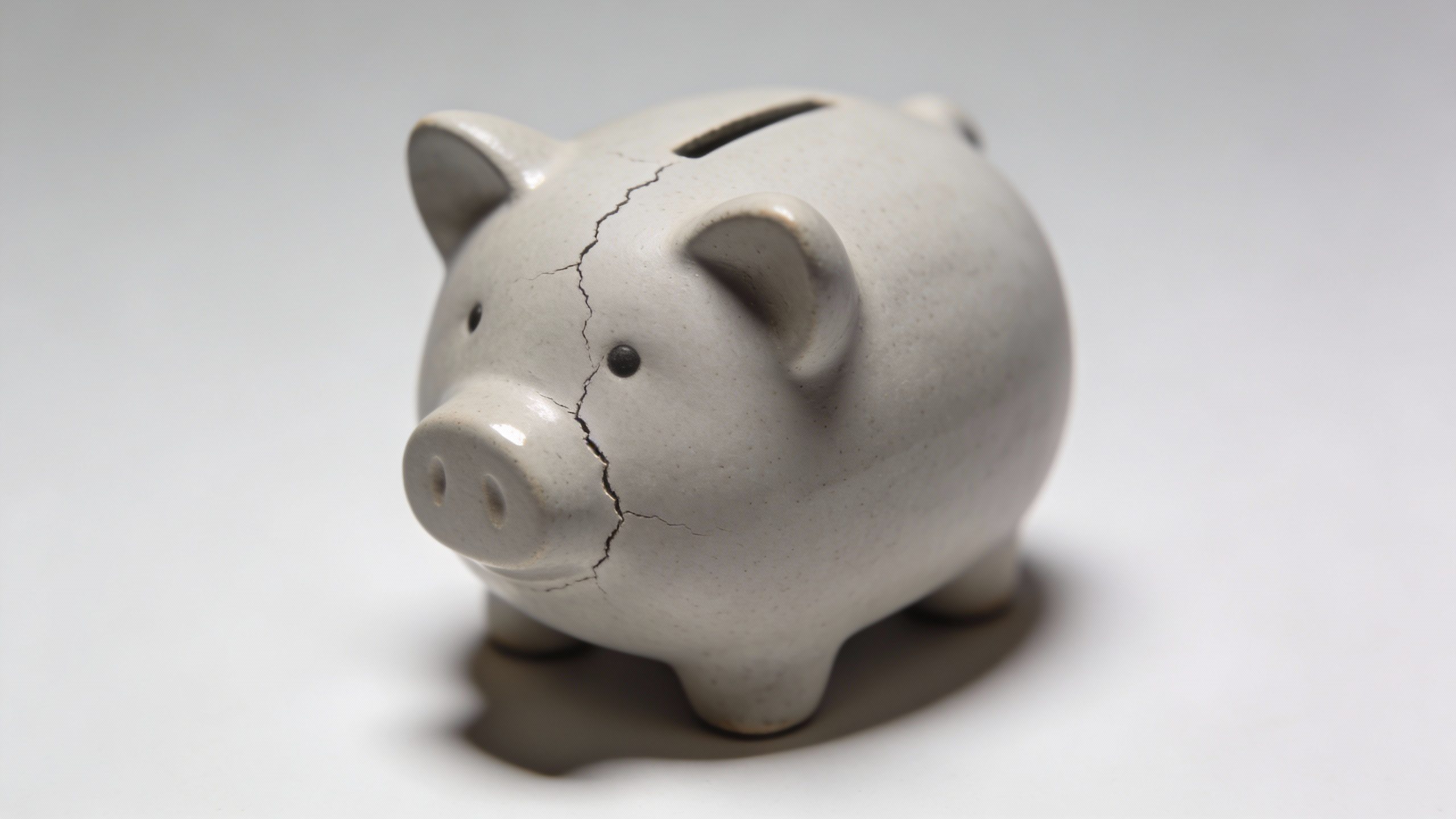 **Closeup of a piggy bank with a crack**  *(Each prompt focuses on a single, symbolic subject tied to financial mistakes or learning, with a professional and minimalist aesthetic.)*