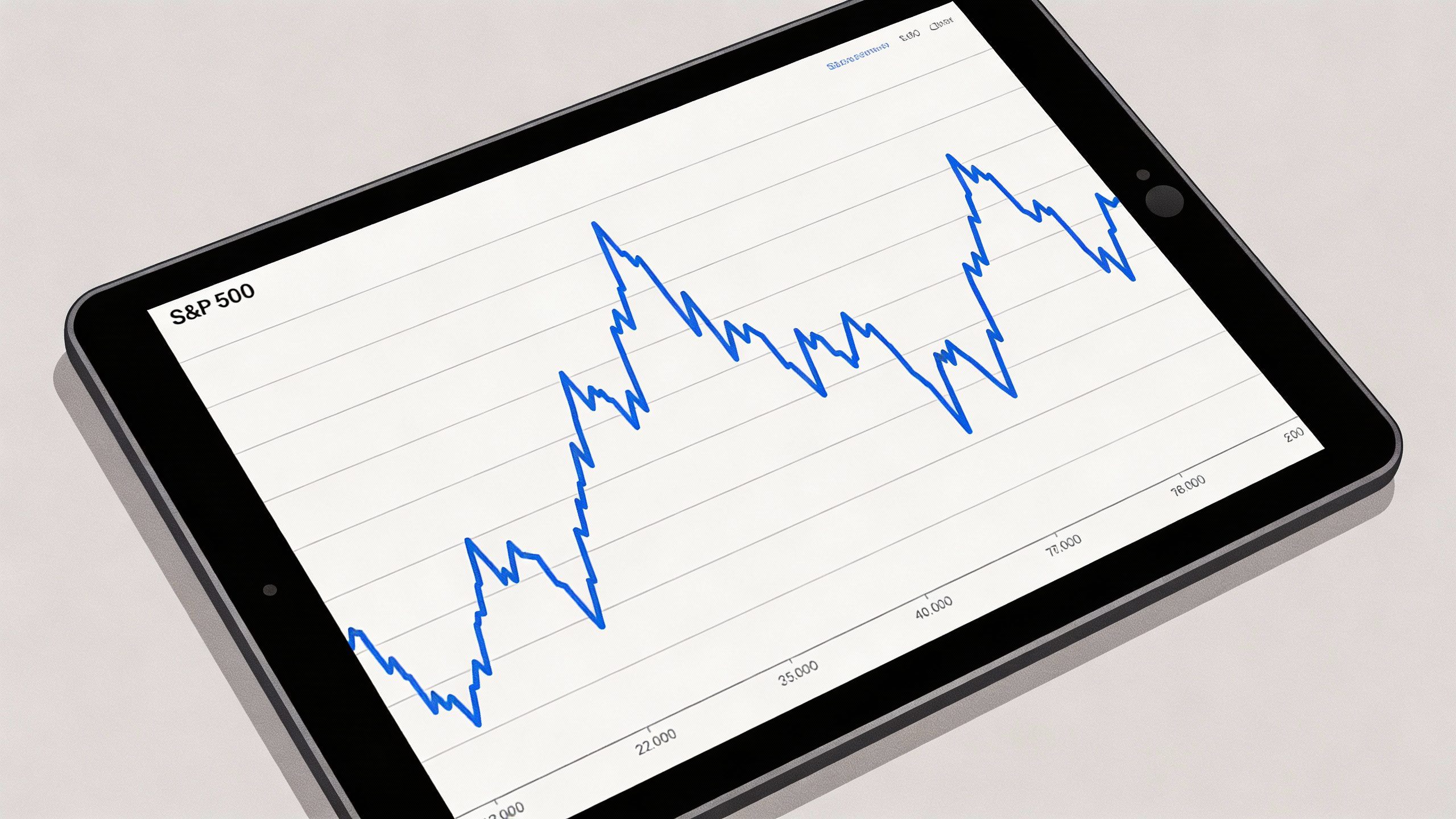 **Single S&P 500 chart graph on a tablet screen**