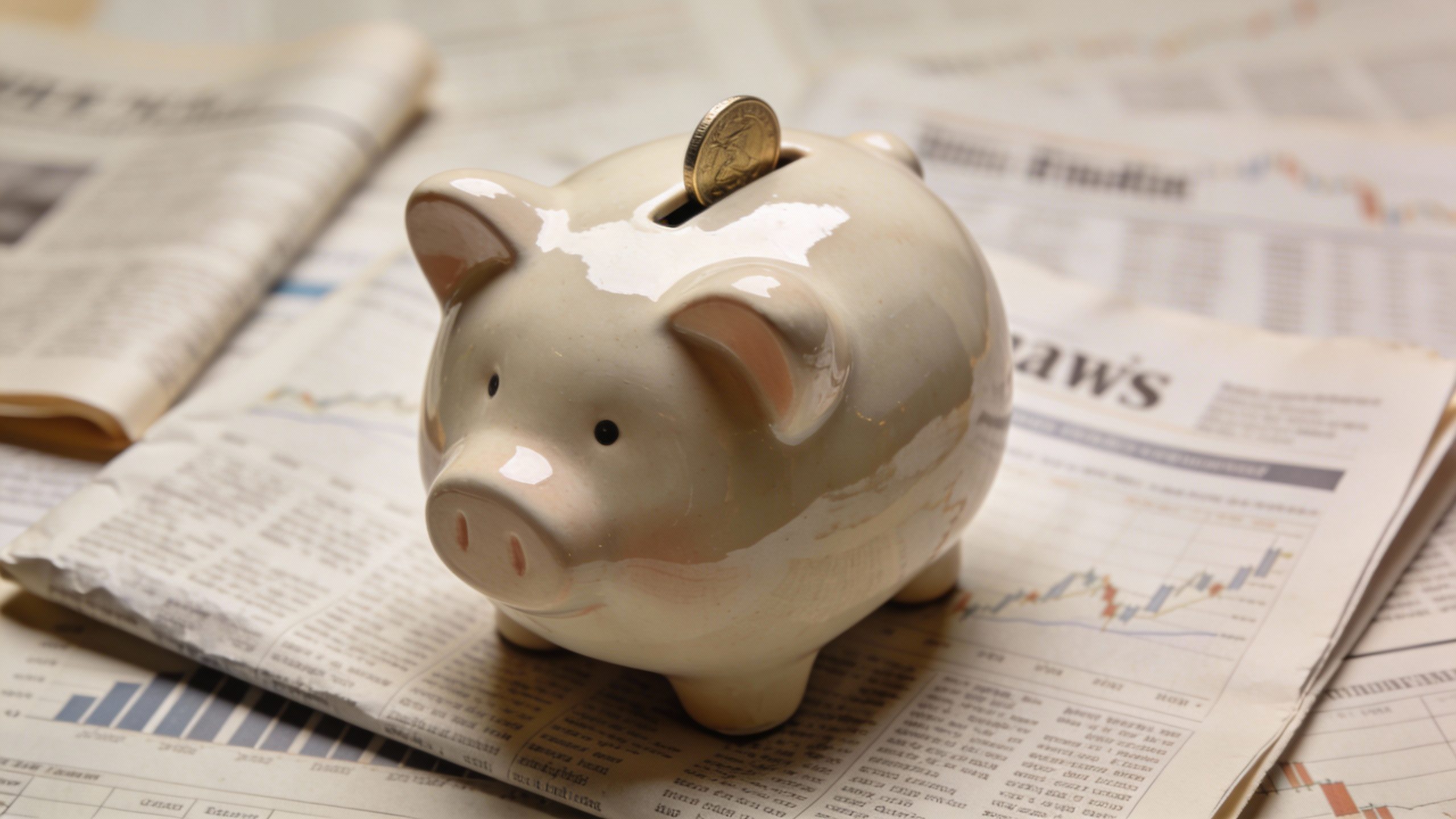 **Closeup of a piggy bank on a financial newspaper**  Each prompt focuses on one clear subject with professional styling, aligning with the article’s themes (CDs, savings, bonds, and conservative wealth-building).