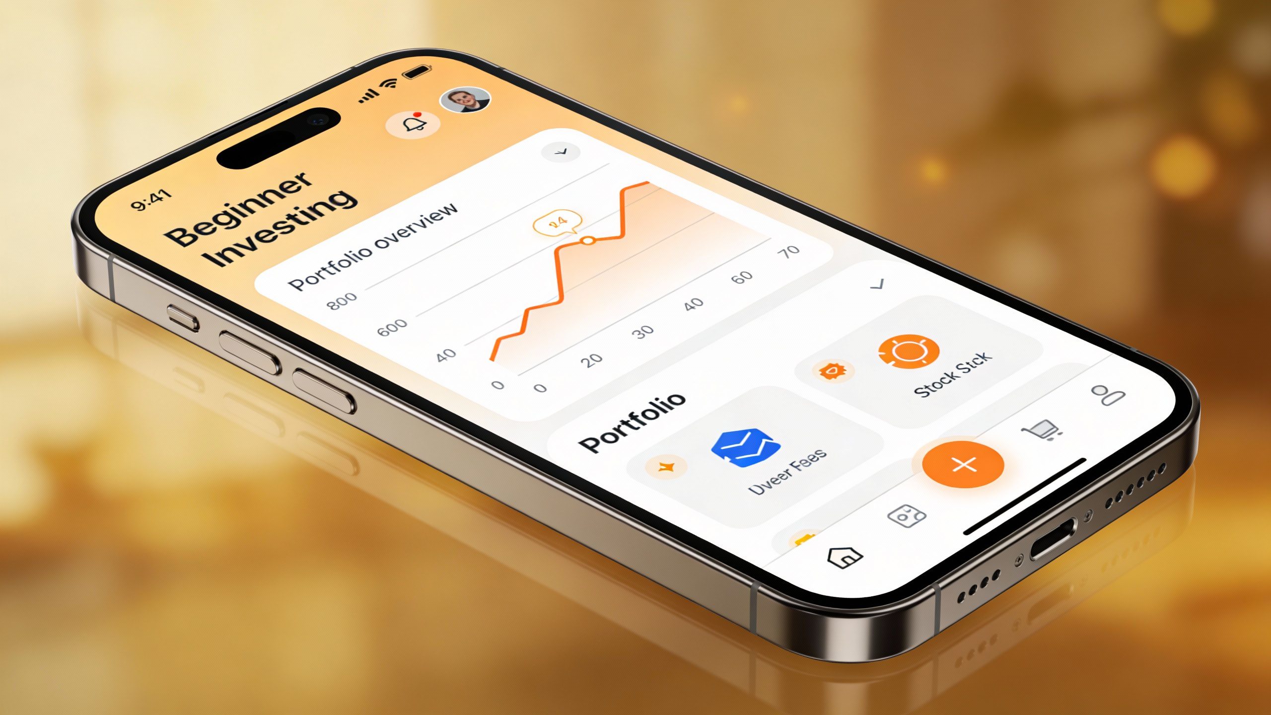 **Closeup of a smartphone displaying a beginner-friendly investing app**