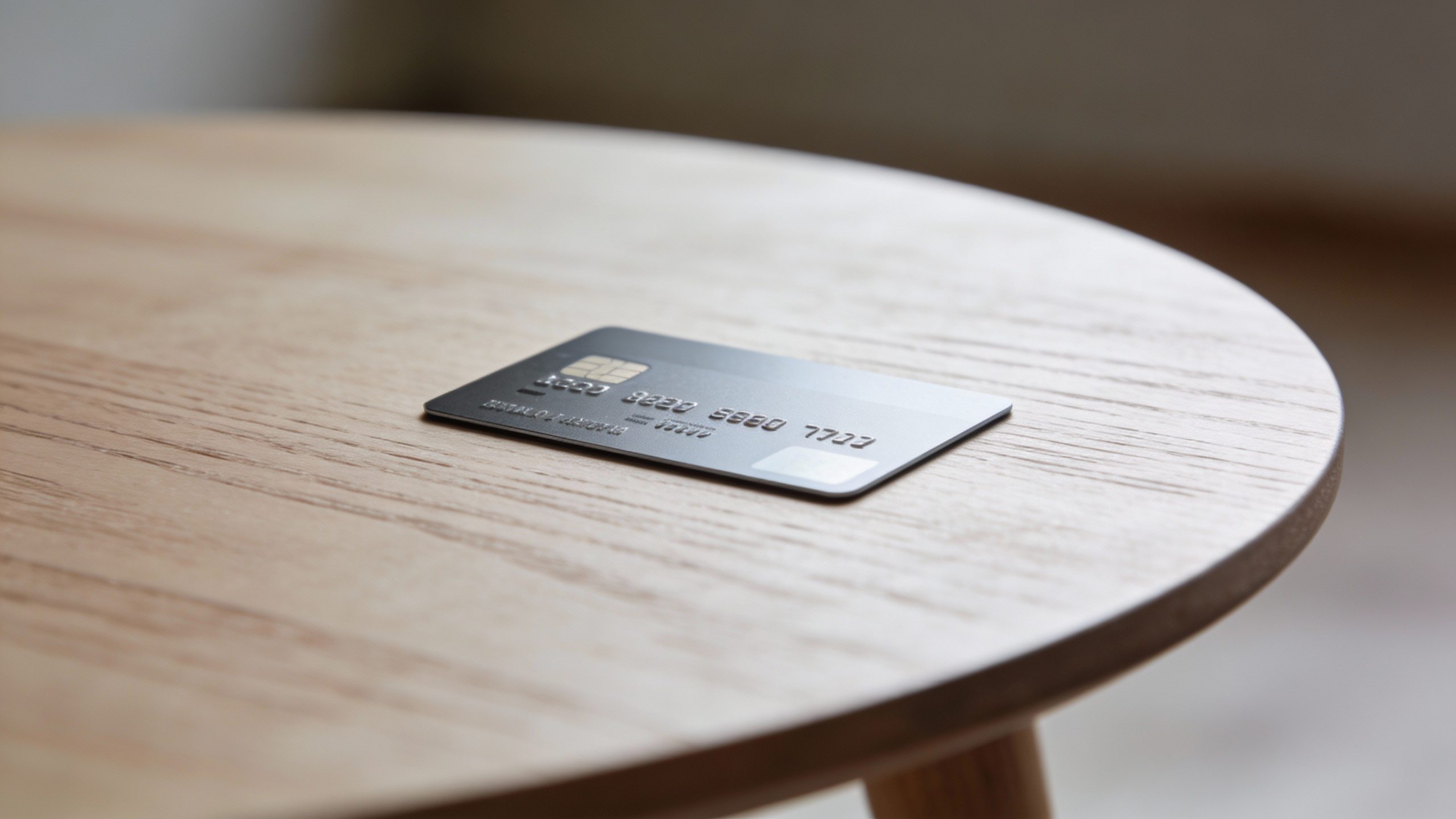 **Isolated credit card on a minimalist wooden table**