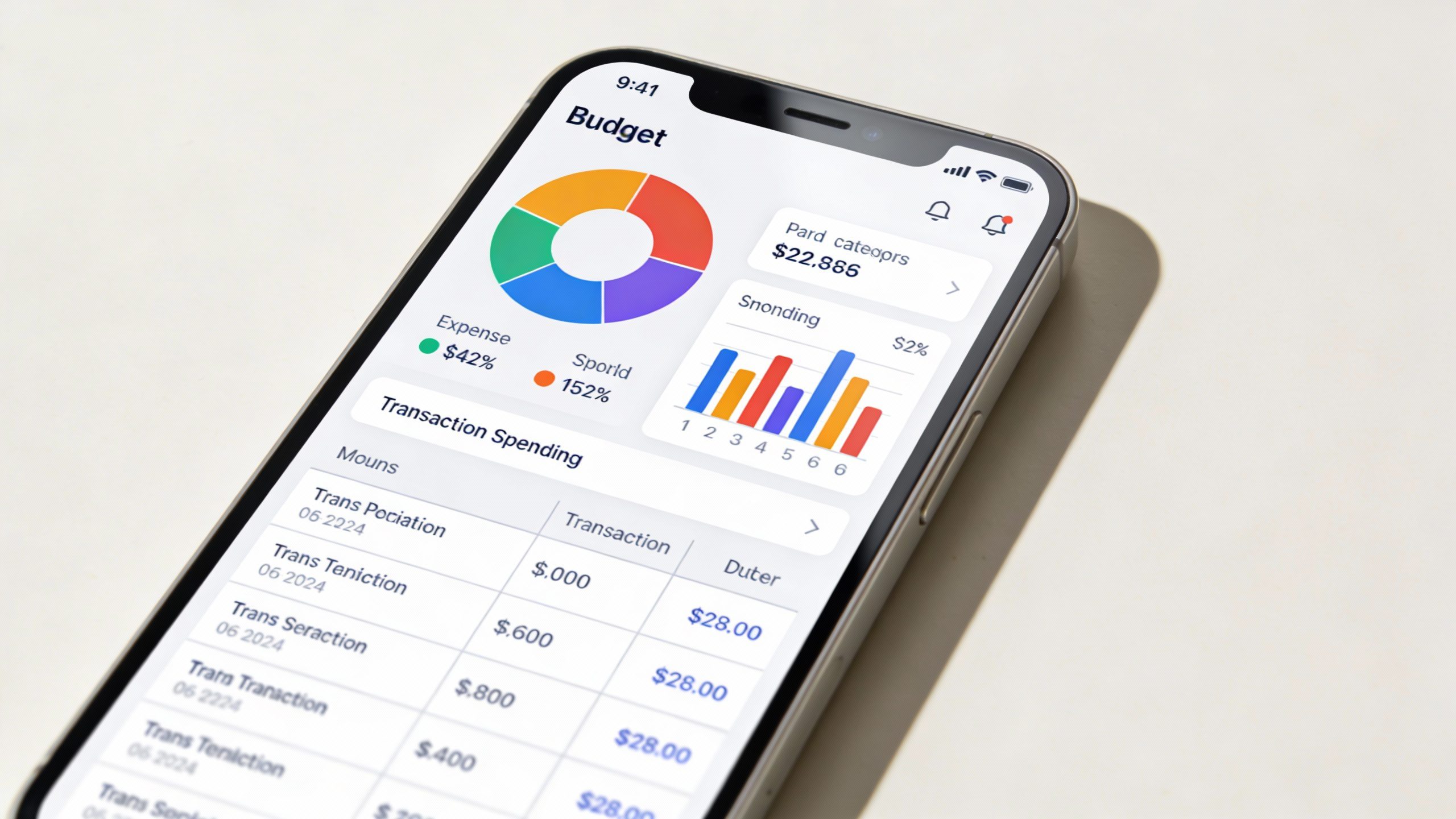 **Closeup of a smartphone screen showing a budgeting app**
