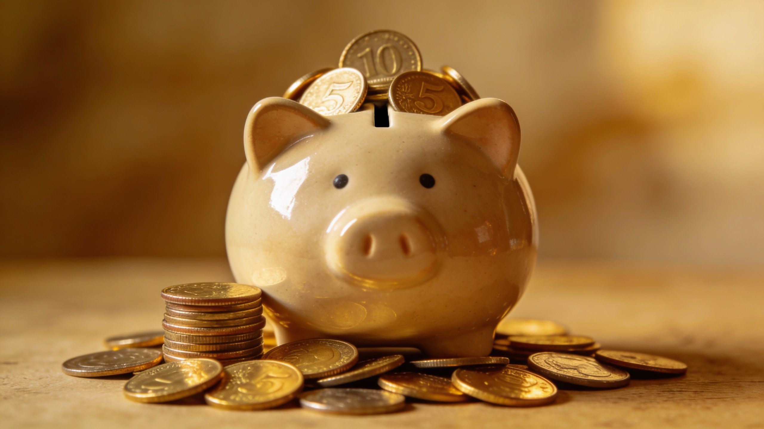 **Closeup of a piggy bank with coins inside**