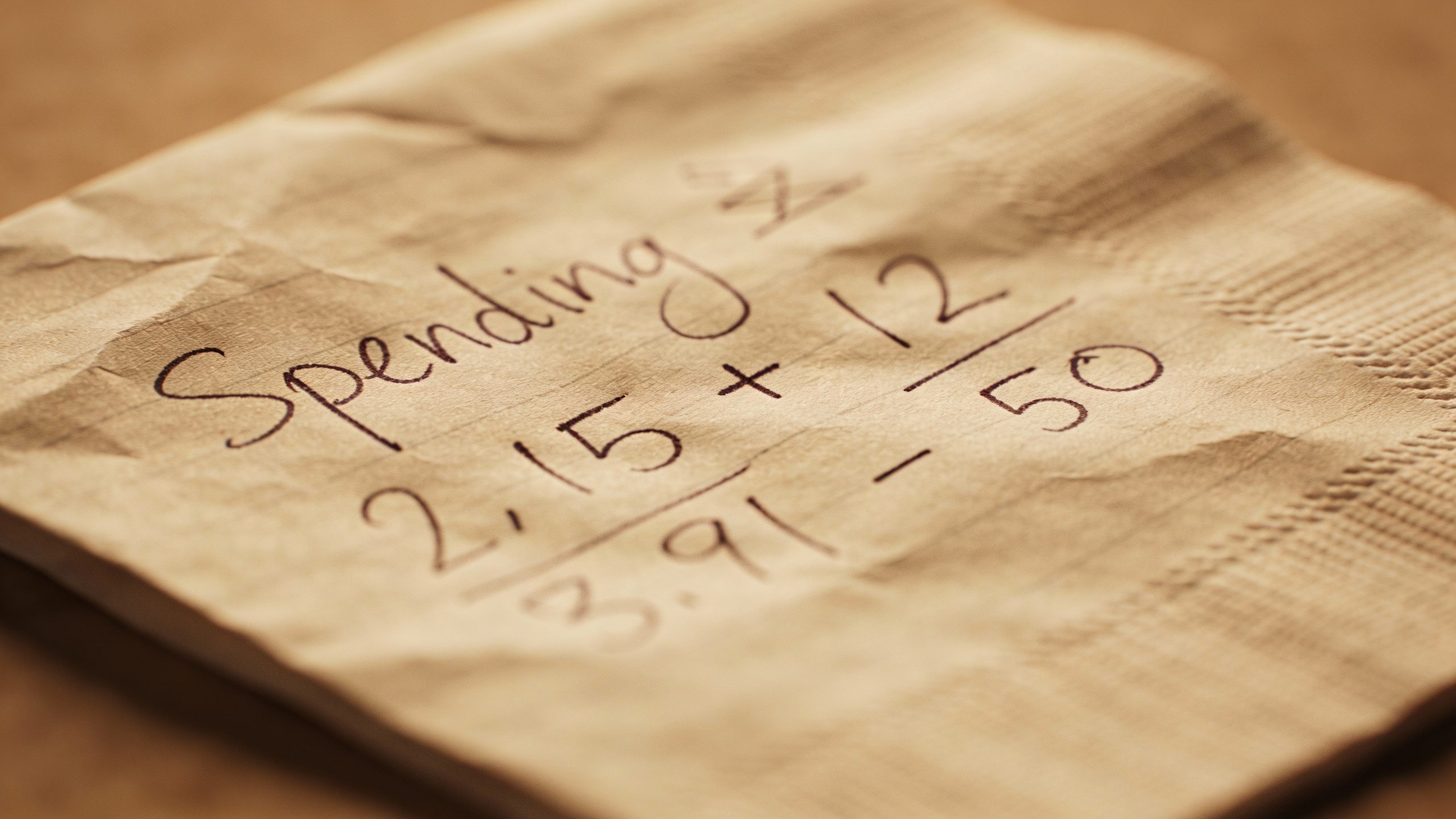 **Closeup of a handwritten spending log on a napkin**