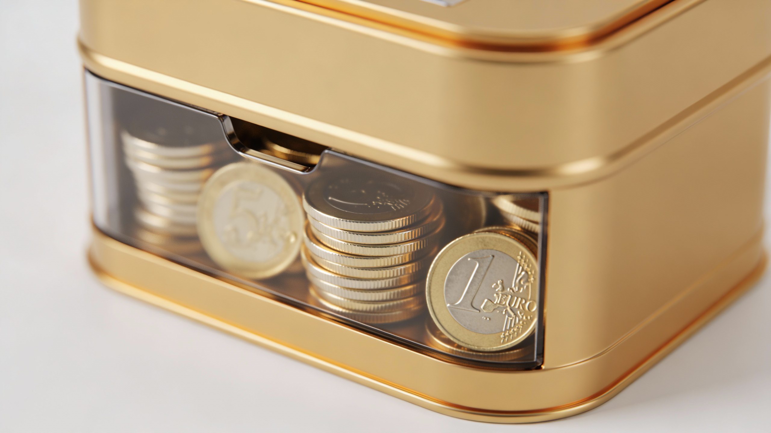 **Closeup of a sleek automated savings jar with coins inside**  Each prompt focuses on one clear subject while tying directly to the article’s money-saving strategies.