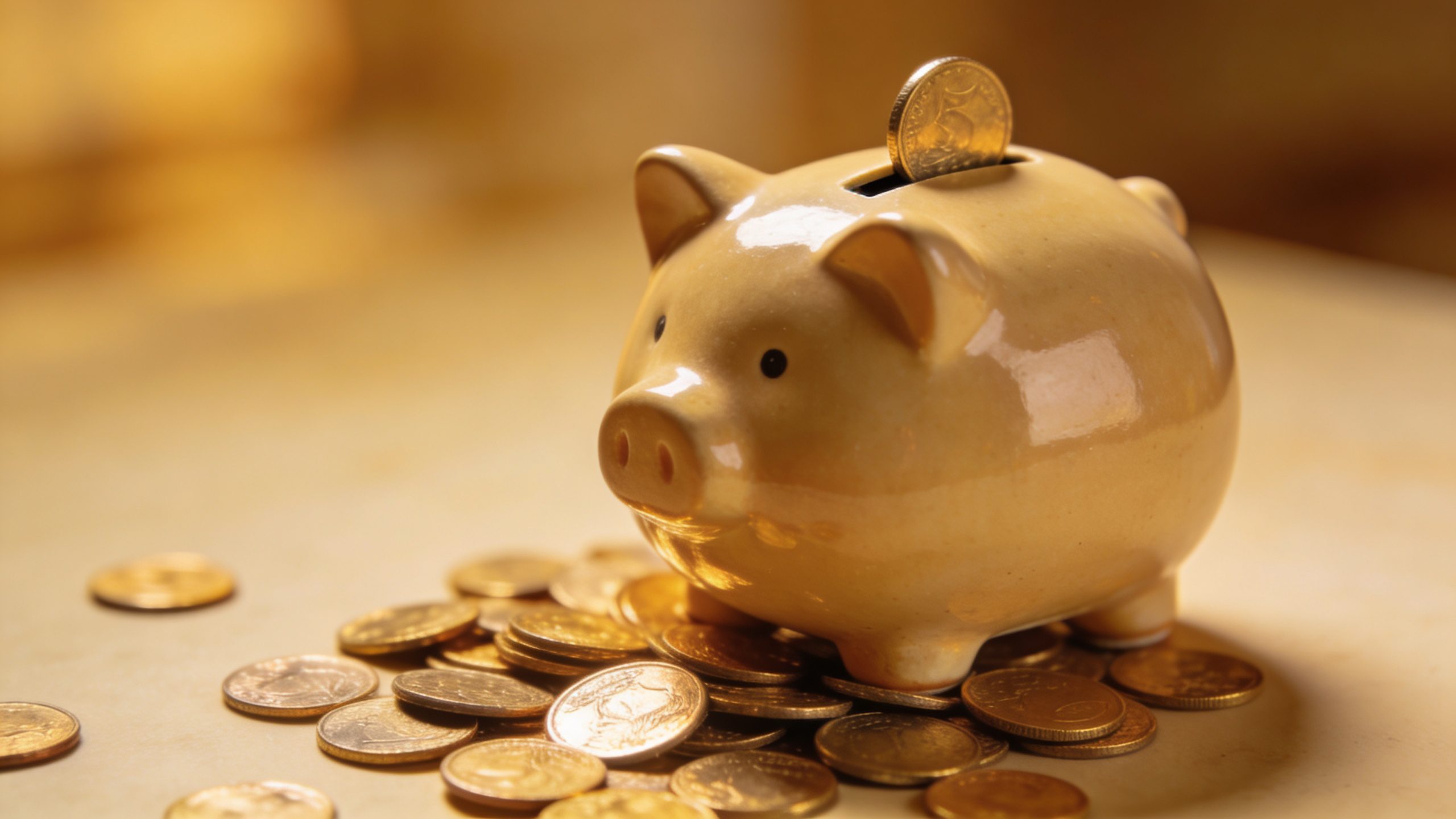 **Closeup of a piggy bank with coins spilling out**