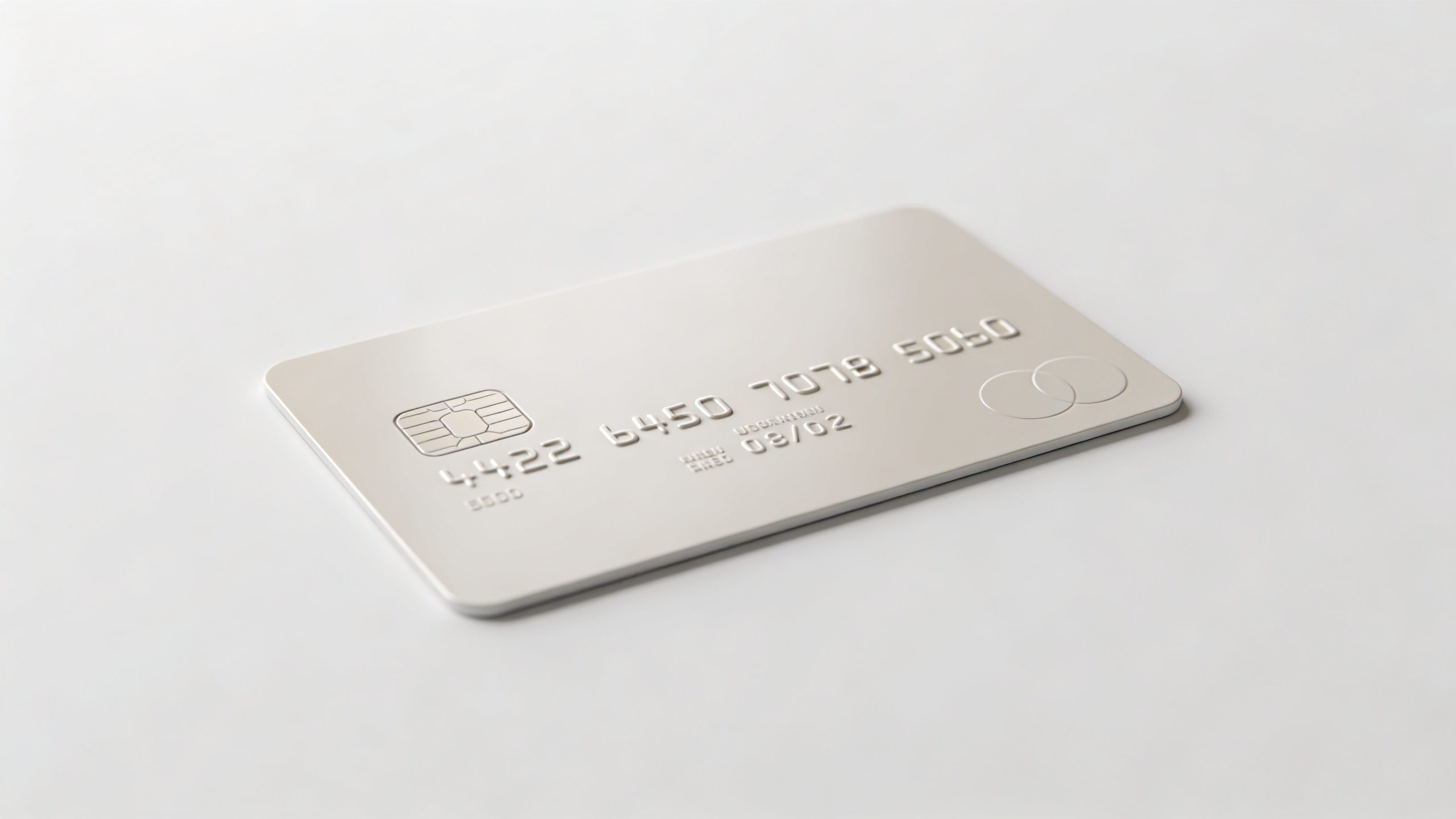 **Single unused credit card on a minimalist white background**