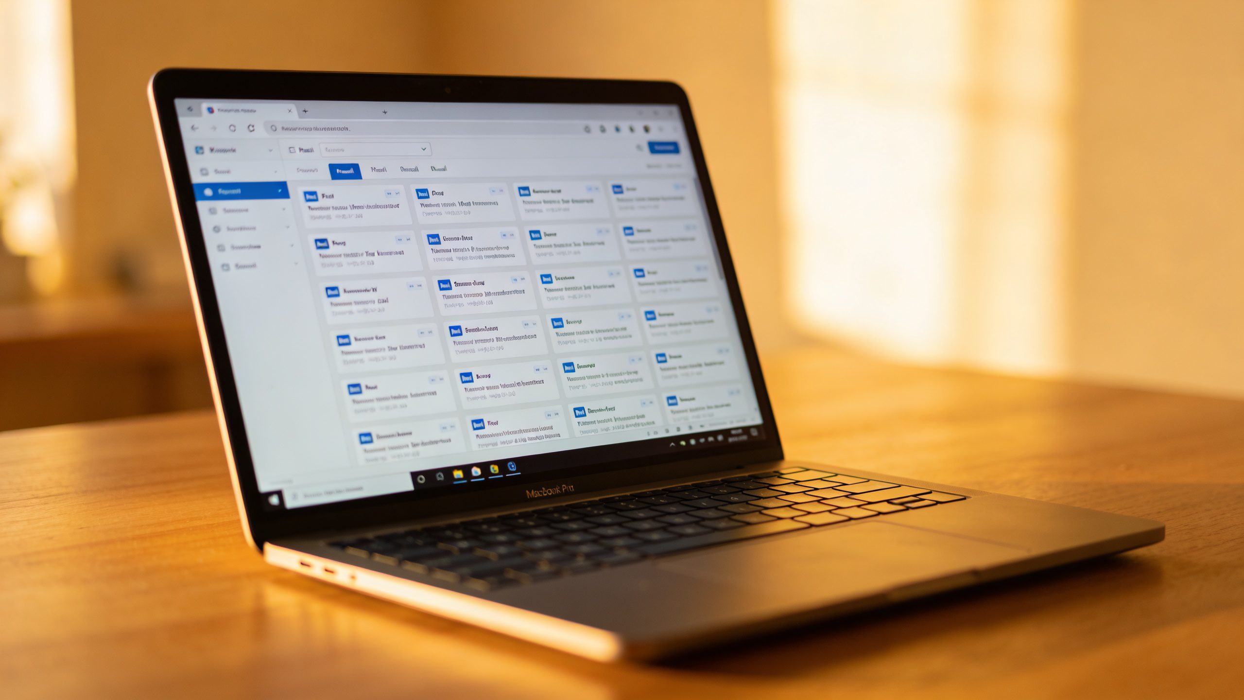 single laptop displaying organized Gmail inbox, shallow depth of field