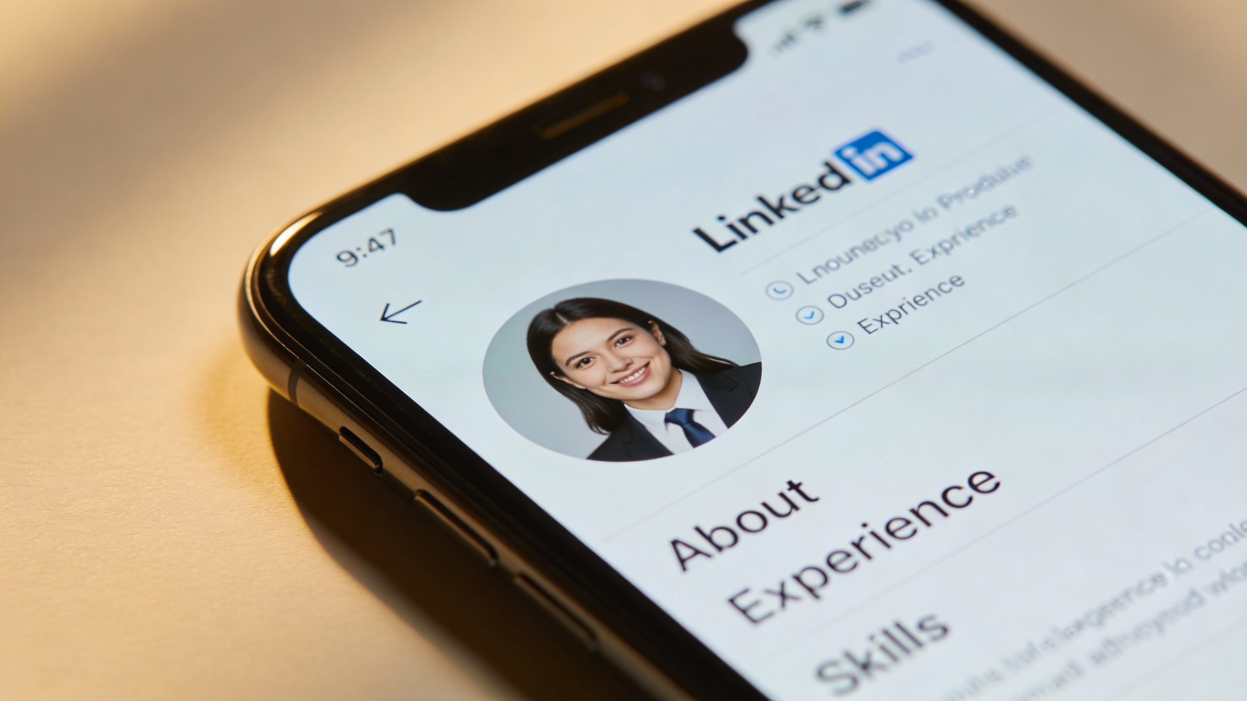 closeup of polished LinkedIn profile on smartphone screen