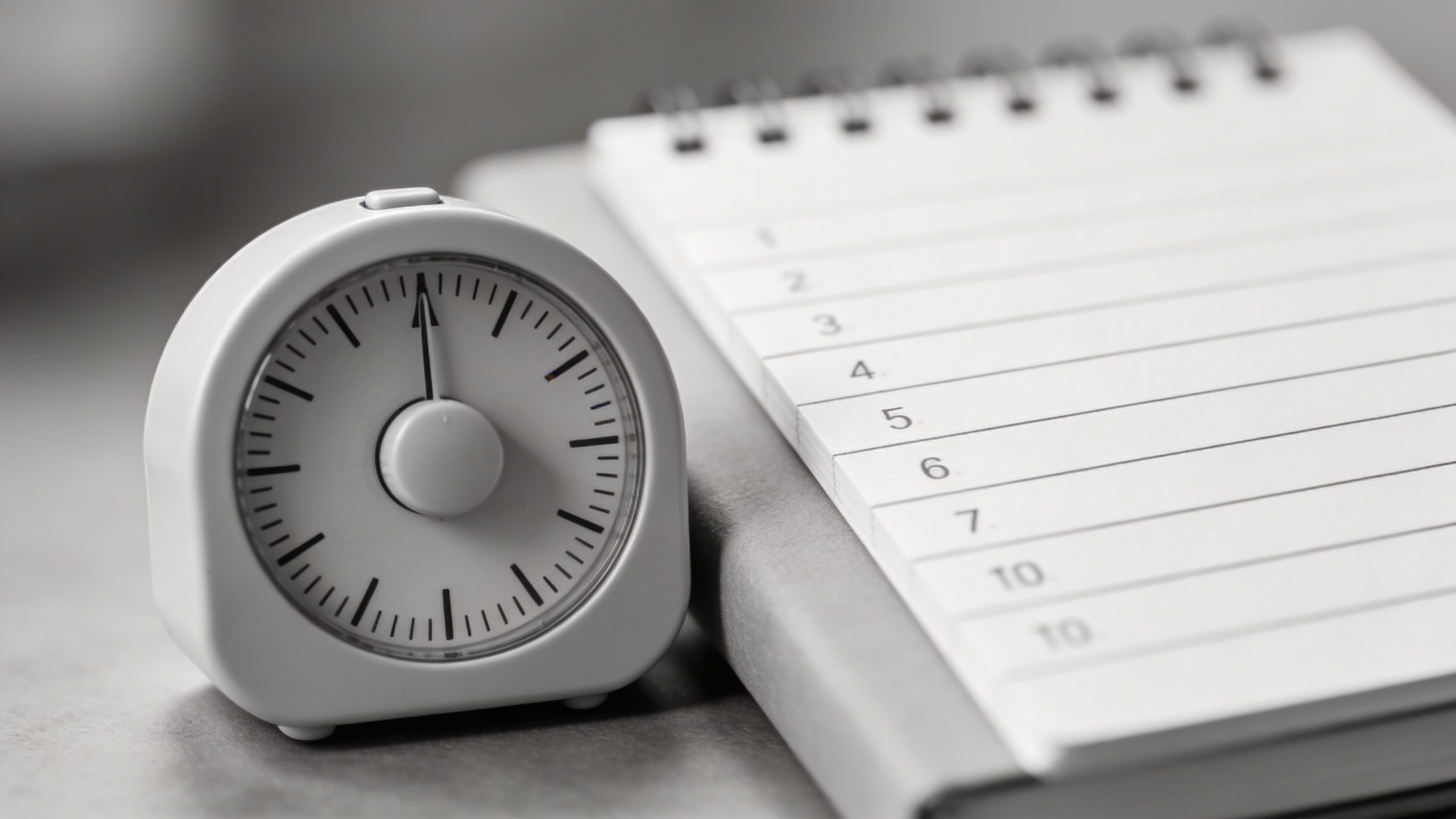 minimalist desk timer beside lined to-do notepad