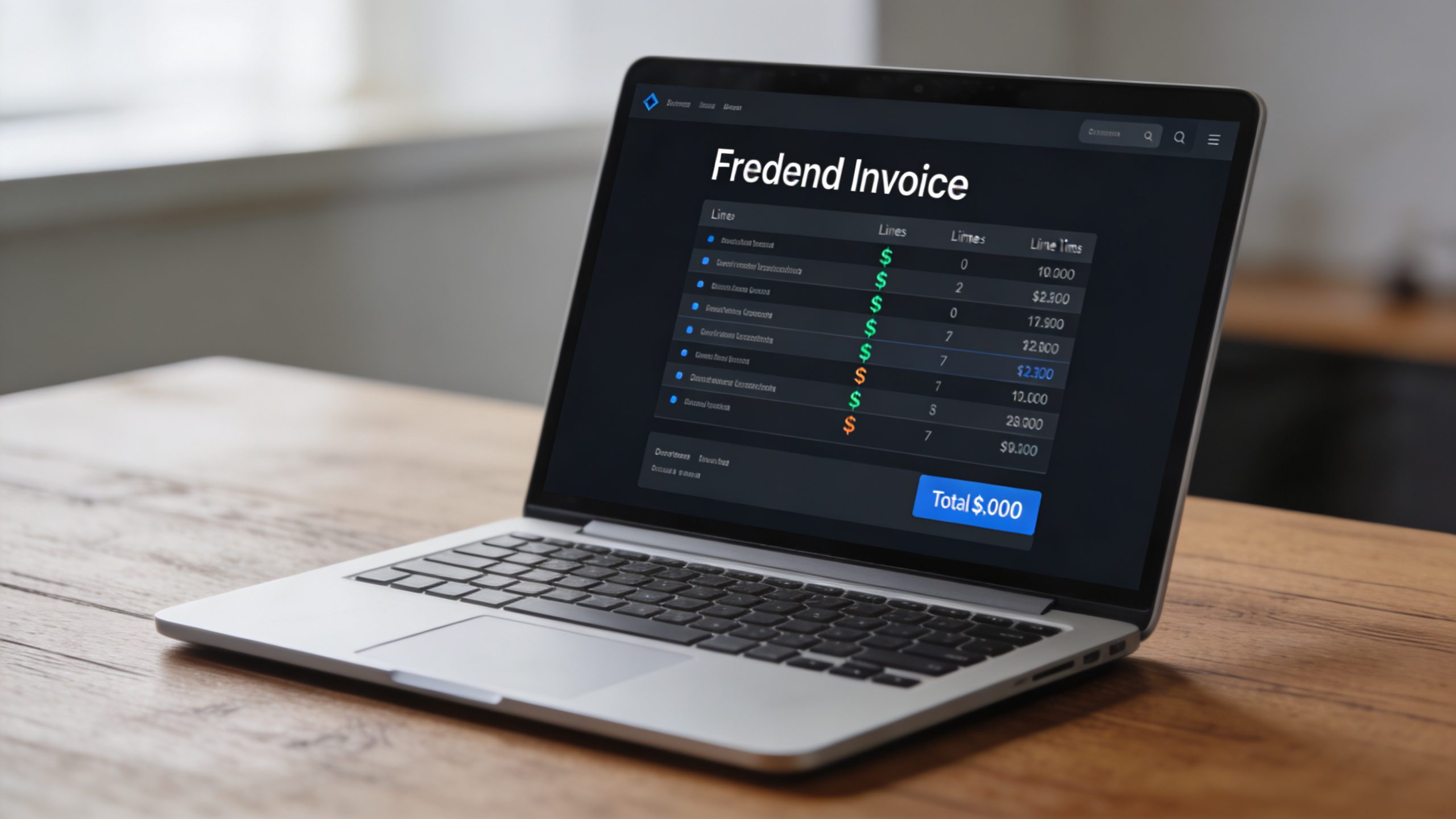 closeup of laptop on desk showing freelance invoice screen