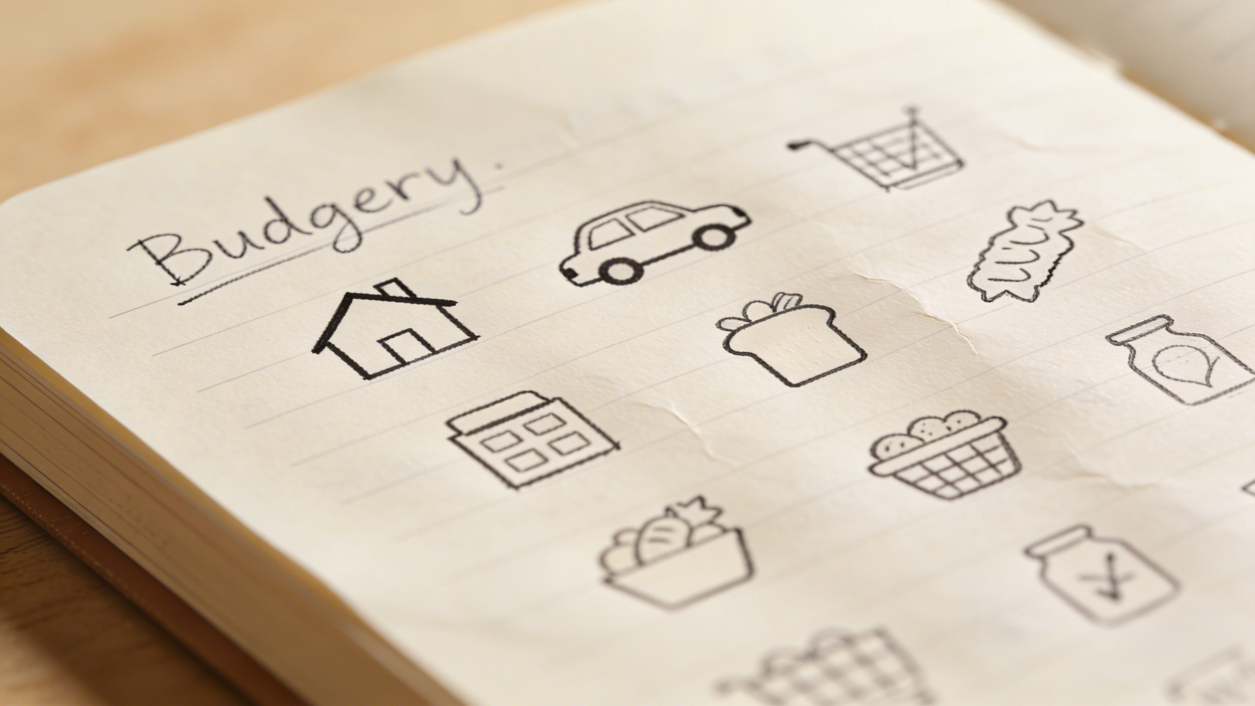 closeup of a notebook page with budget categories handwritten