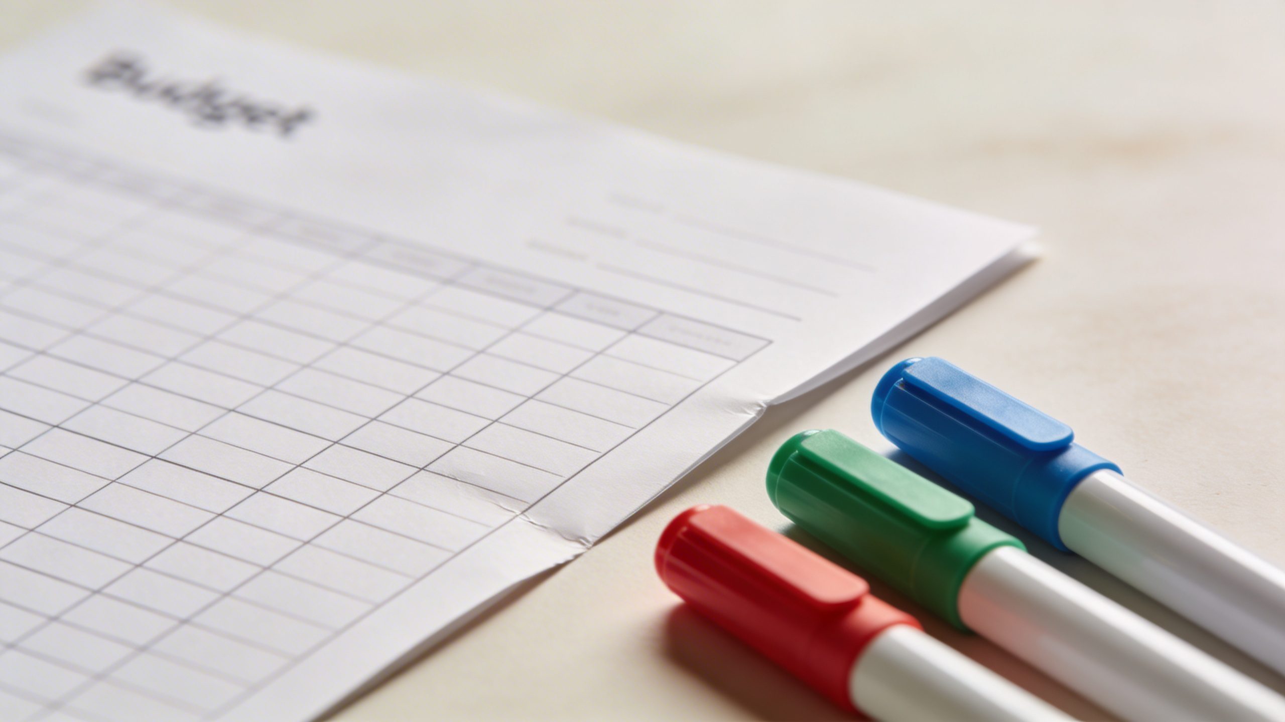 closeup of a standalone printable budget sheet with markers