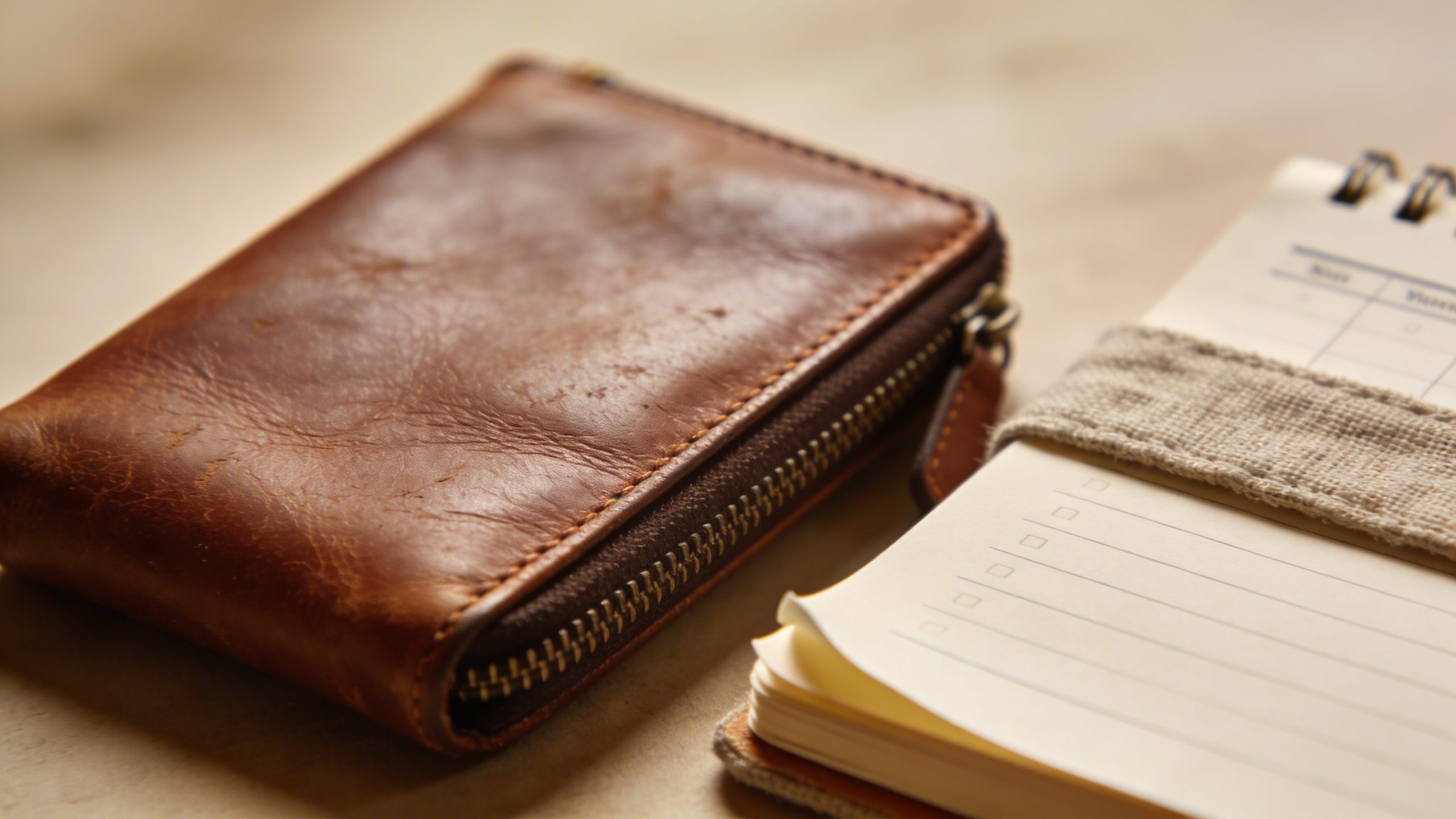 Closeup of a single wallet with a budgeting notebook beside it